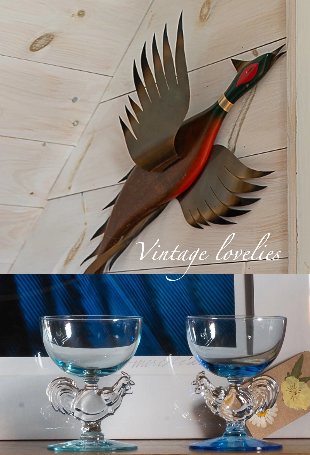 
Roosters-Morgantown Glass MCM Chanticleer Pastel Blues Colored Cocktails - set of 2