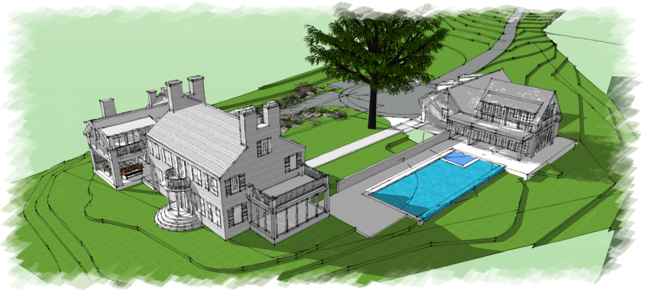 New addition, Pool, and Coach House