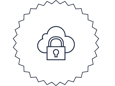 Illustration d'un nuage avec un cadenas sous une bordure en forme d'icône de sécurité.