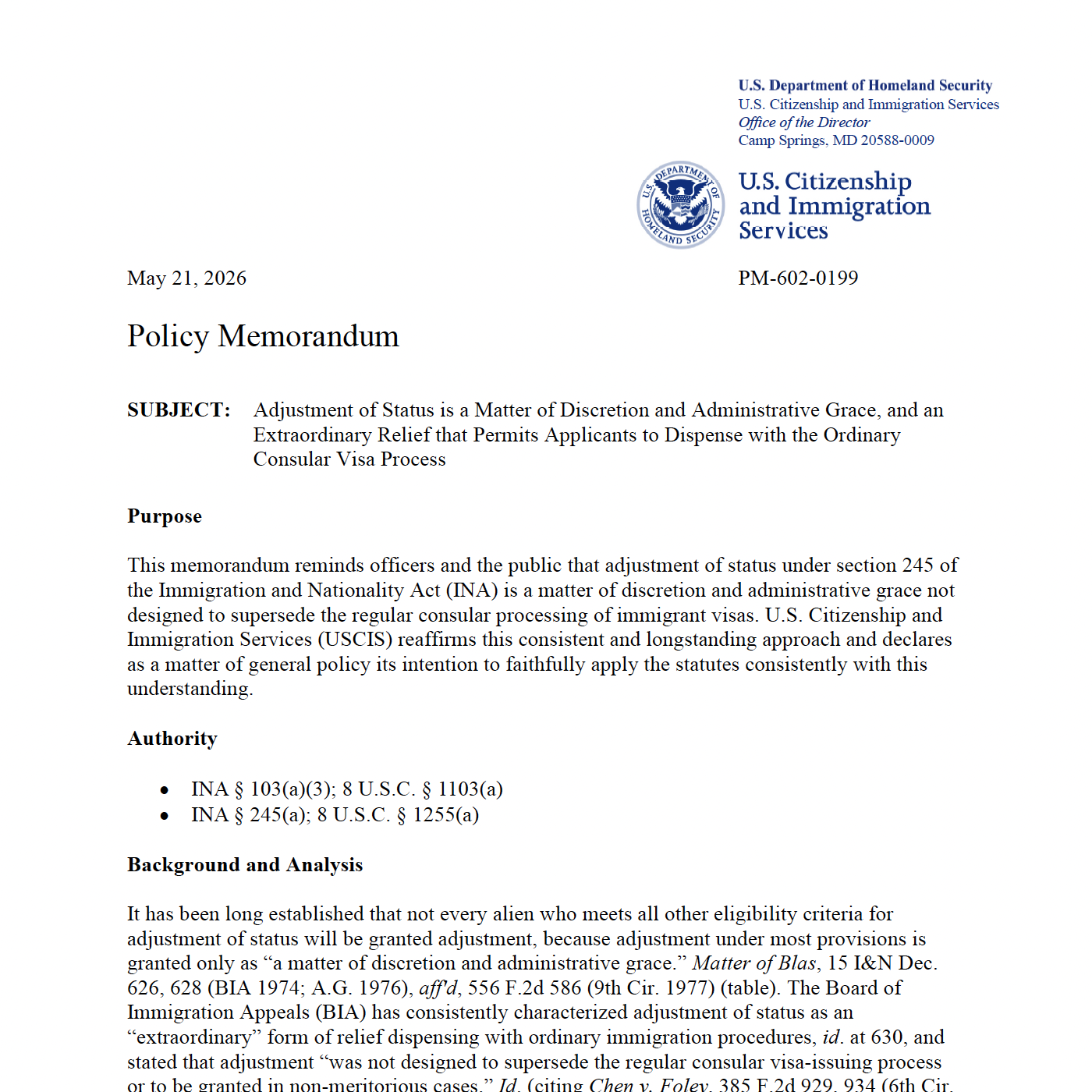 New USCIS Adjustment of Status Memo: Is Form I-485 Still Safe to File?