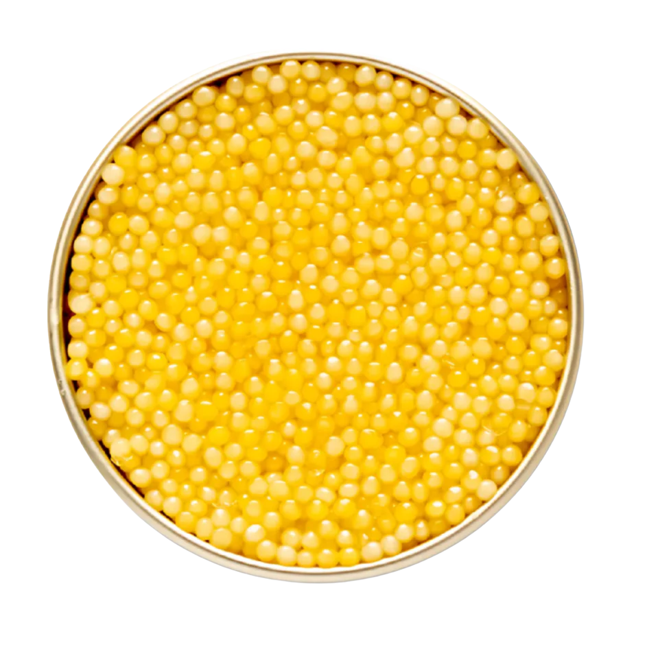Albino Sterlet. A showstopper in flavor and color, this caviar is sourced from Ukraine from albino sturgeon. It has a subtle nuttiness with notes of sea grass. 