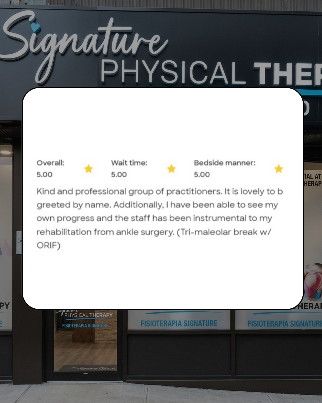 Ankle surgery recovery review: A patient shares their progress after Tri-malleolar break w/ ORIF surgery at Signature PT.