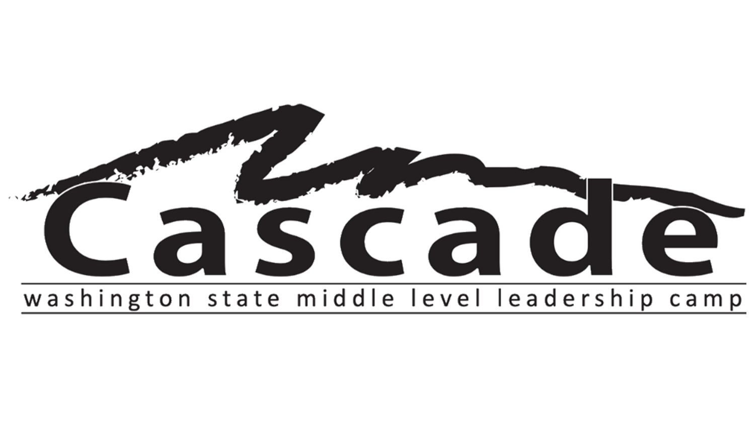 Logo for Cascade, Washington State middle level leadership camp, with stylized mountain and waterfall design.