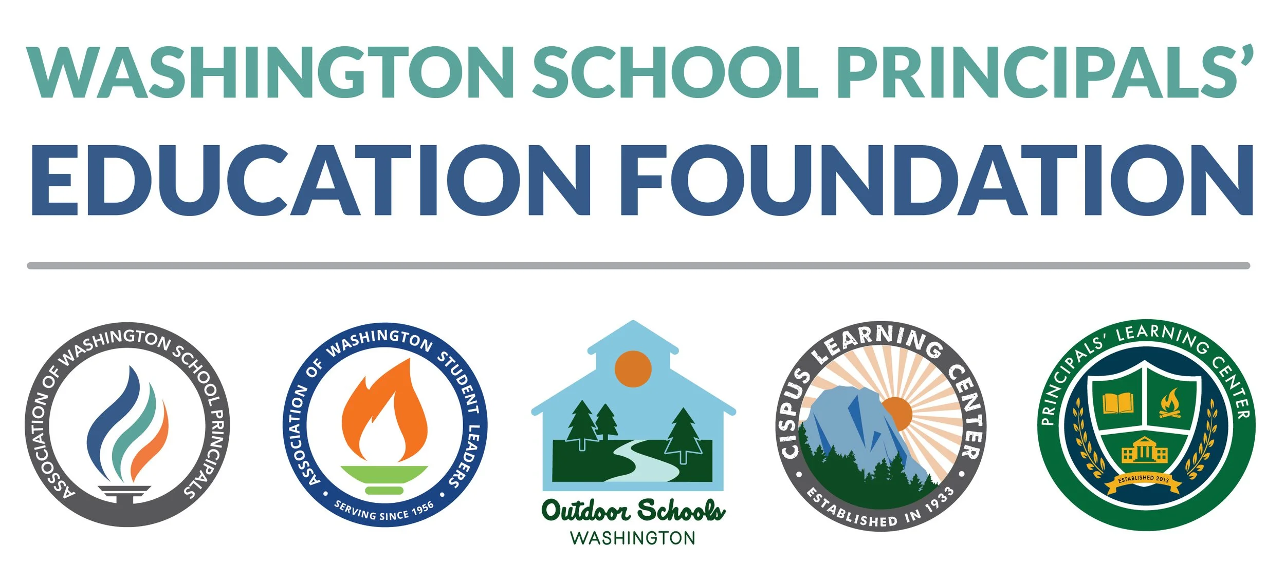 Logo with text 'Washington School Principals' Education Foundation' and five smaller logos related to education and outdoor schools.