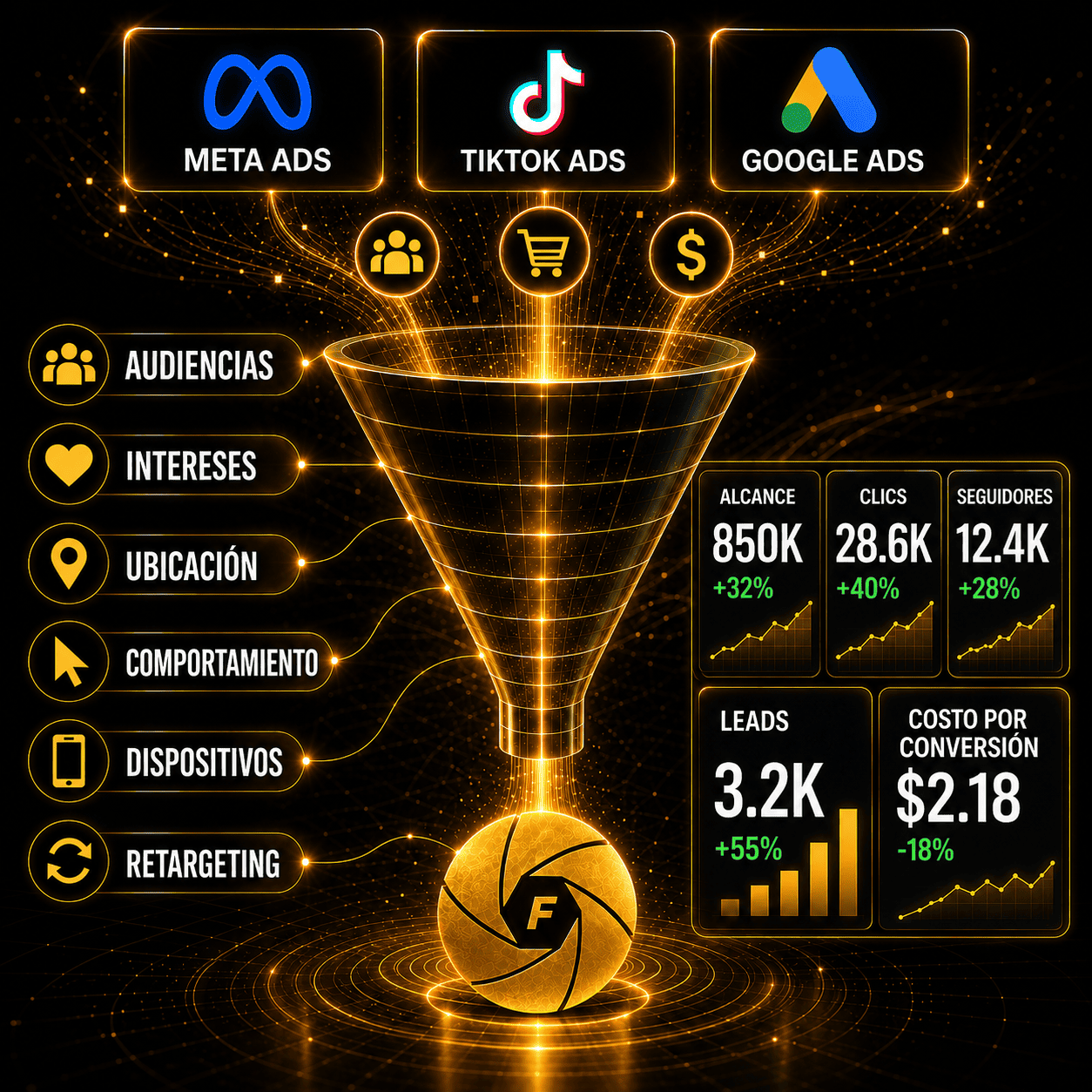 ✅ Gestión de Pautas Publicitarias Optimizadas y Embudos técnicos de ventas. 