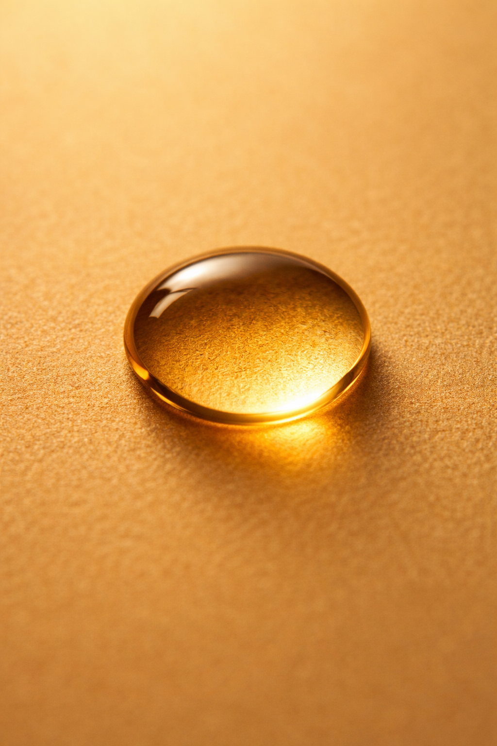 A gold-colored ring with a polished, reflective surface is shown on a gold textured background.