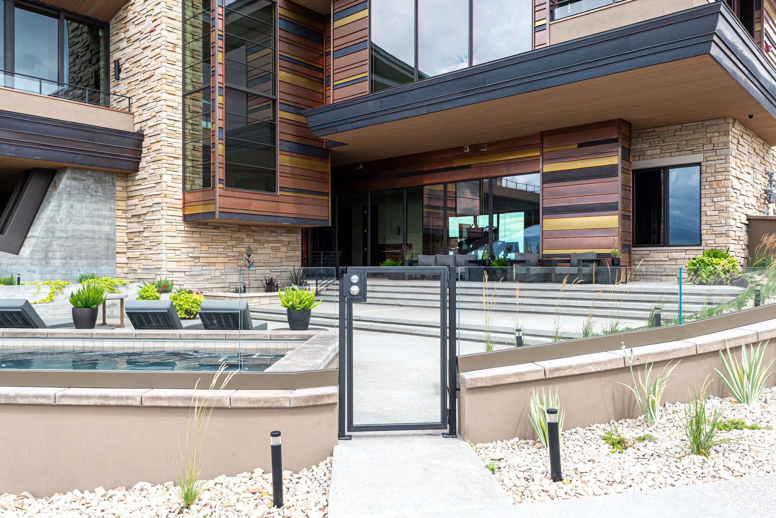 Steel pool gate close up image