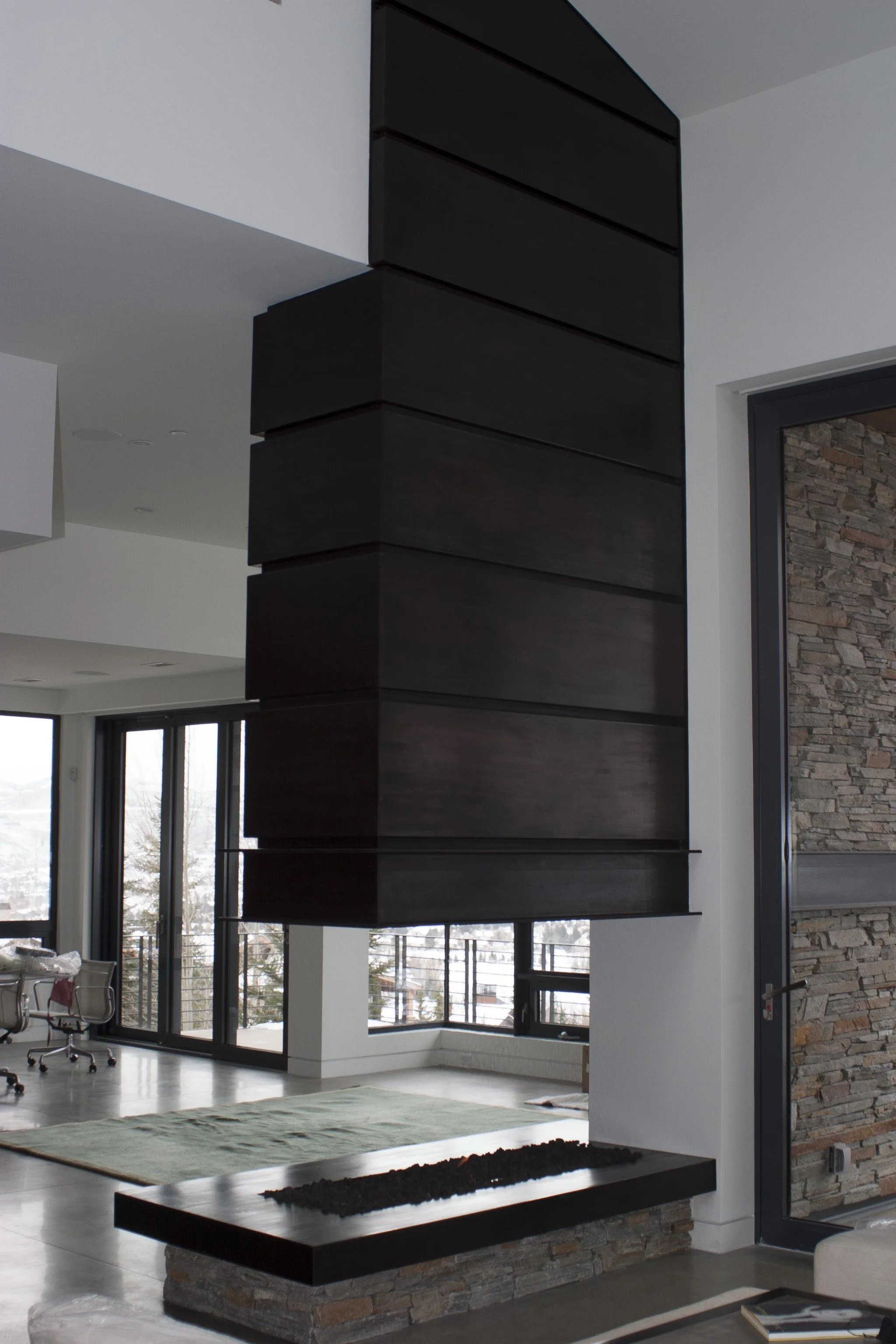 Open steel fireplace