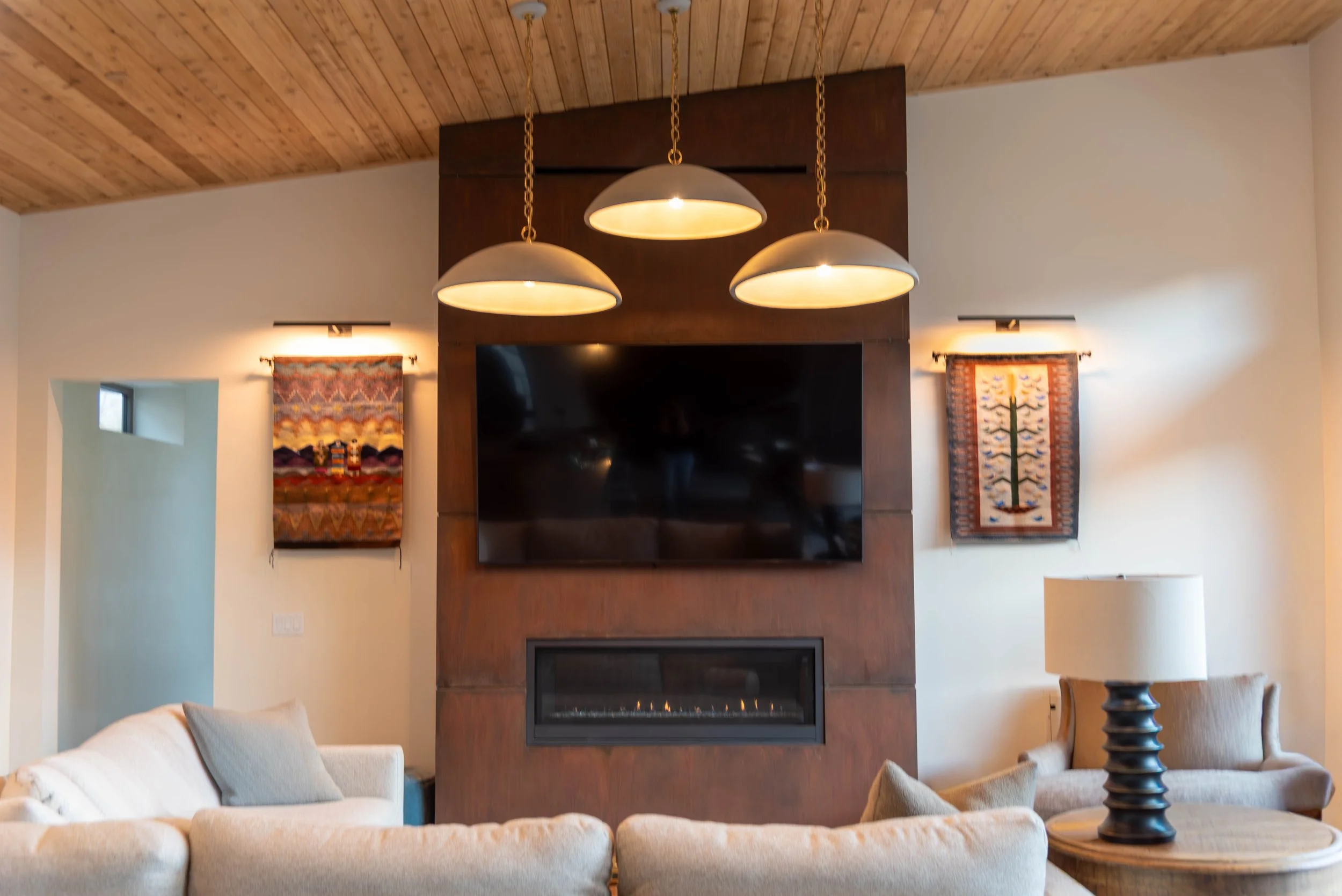 Matching custom steel fireplace cladding