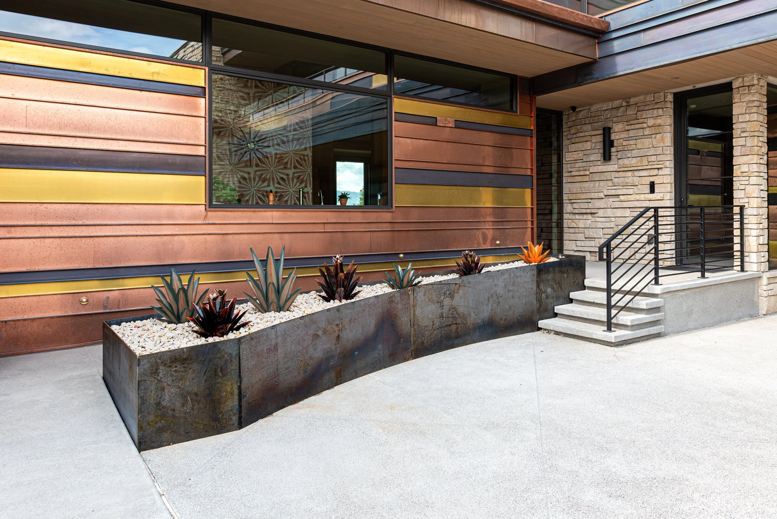 Handrail and steel planter box