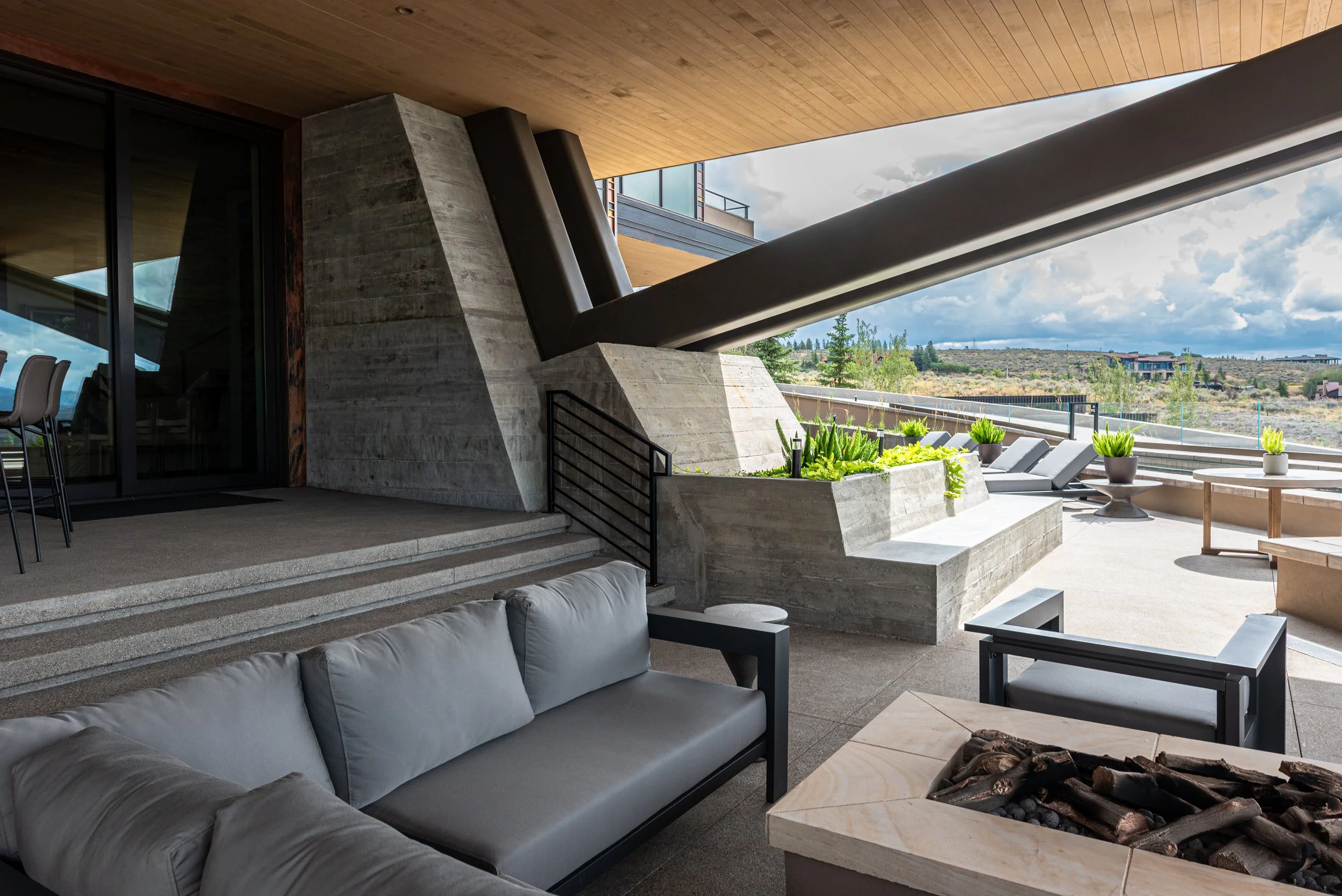 Steel handrail under deck