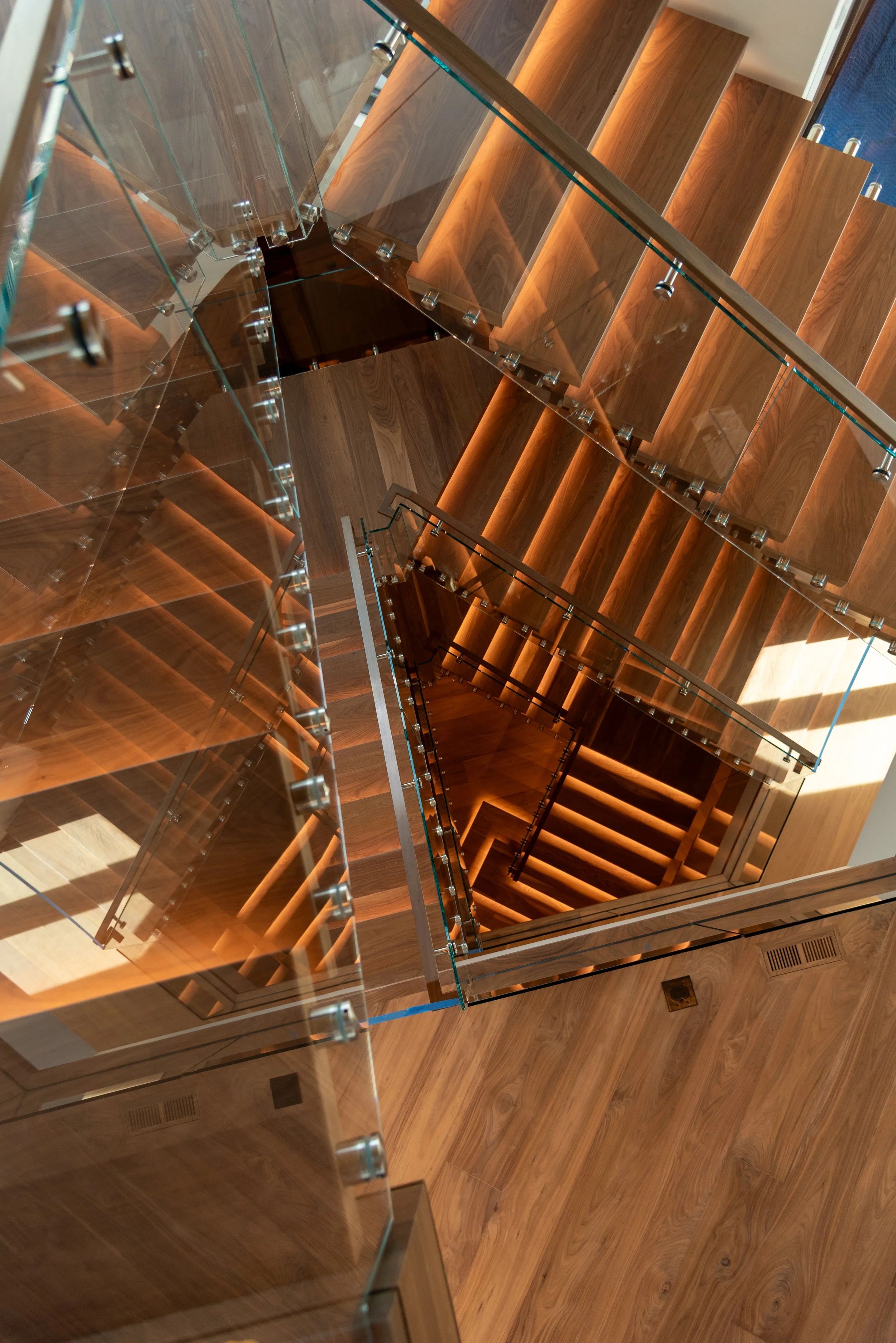 Custom steel mono stringer stair top view