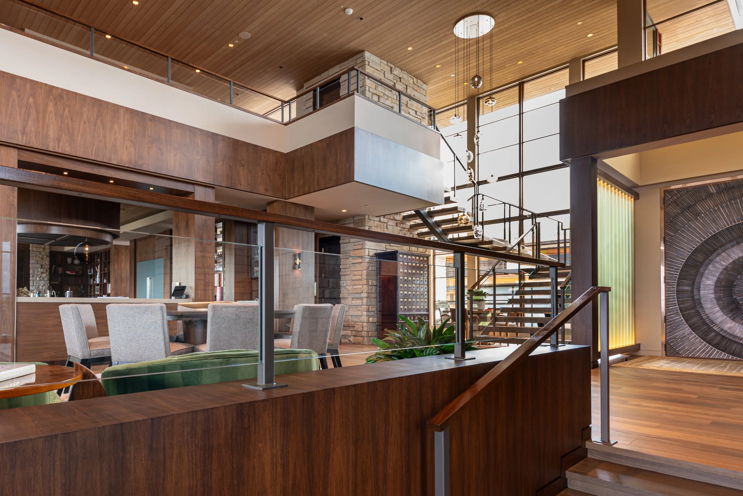 Stair viewed through custom glass 