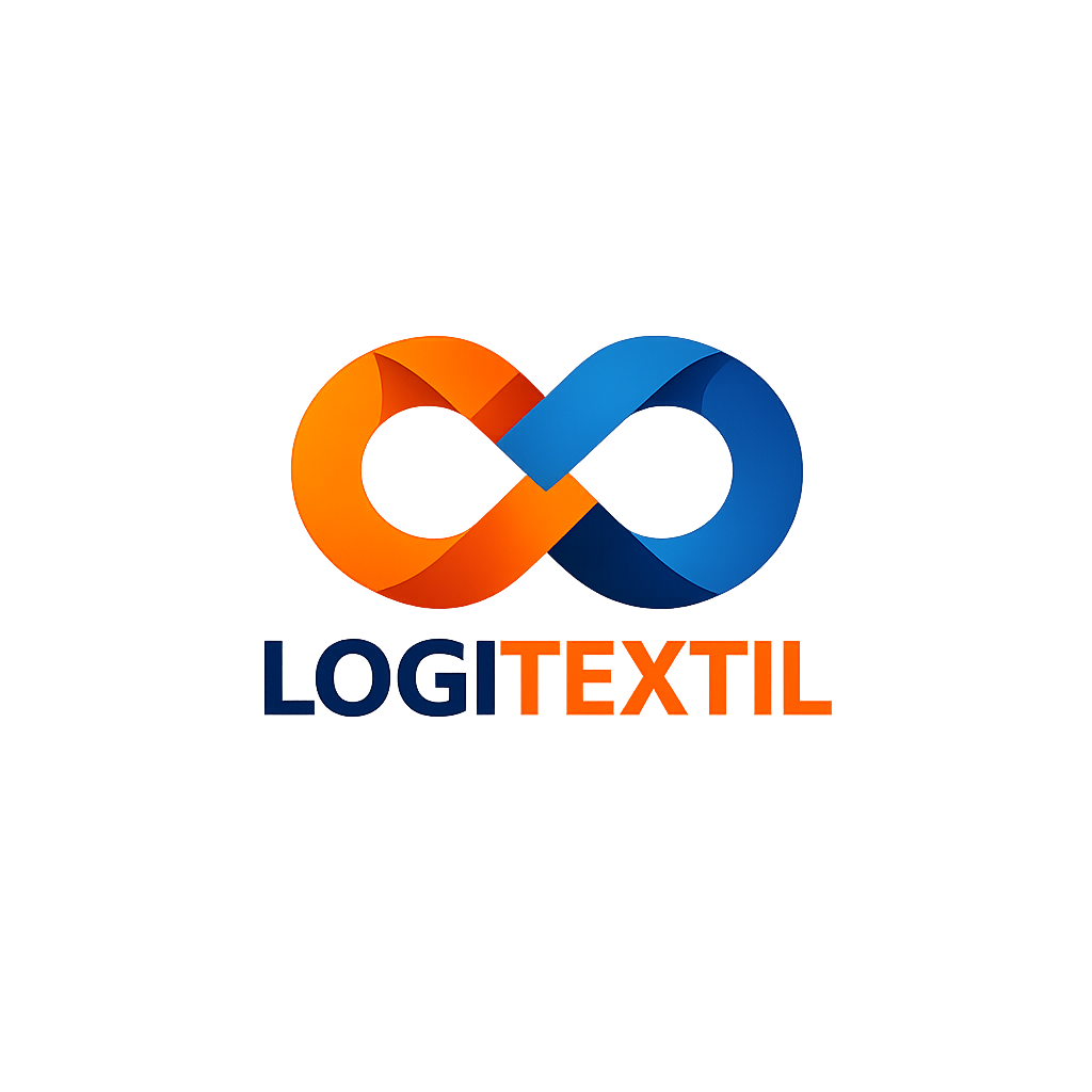 Logo con figura de infinito en tonos naranja y azul, con la palabra 'LOGITEXTIL' debajo.
