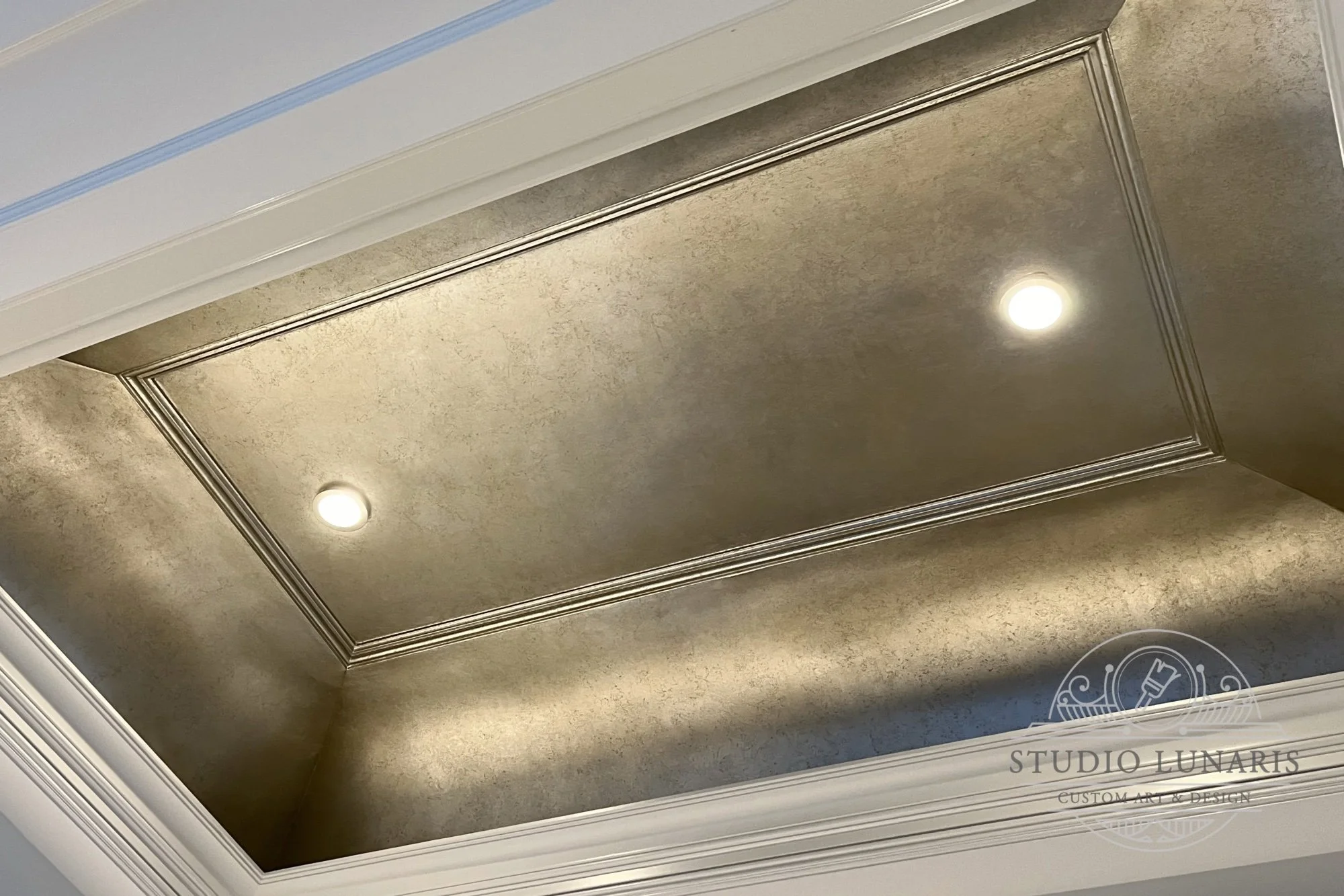 Warm silver patina entry foyer ceiling