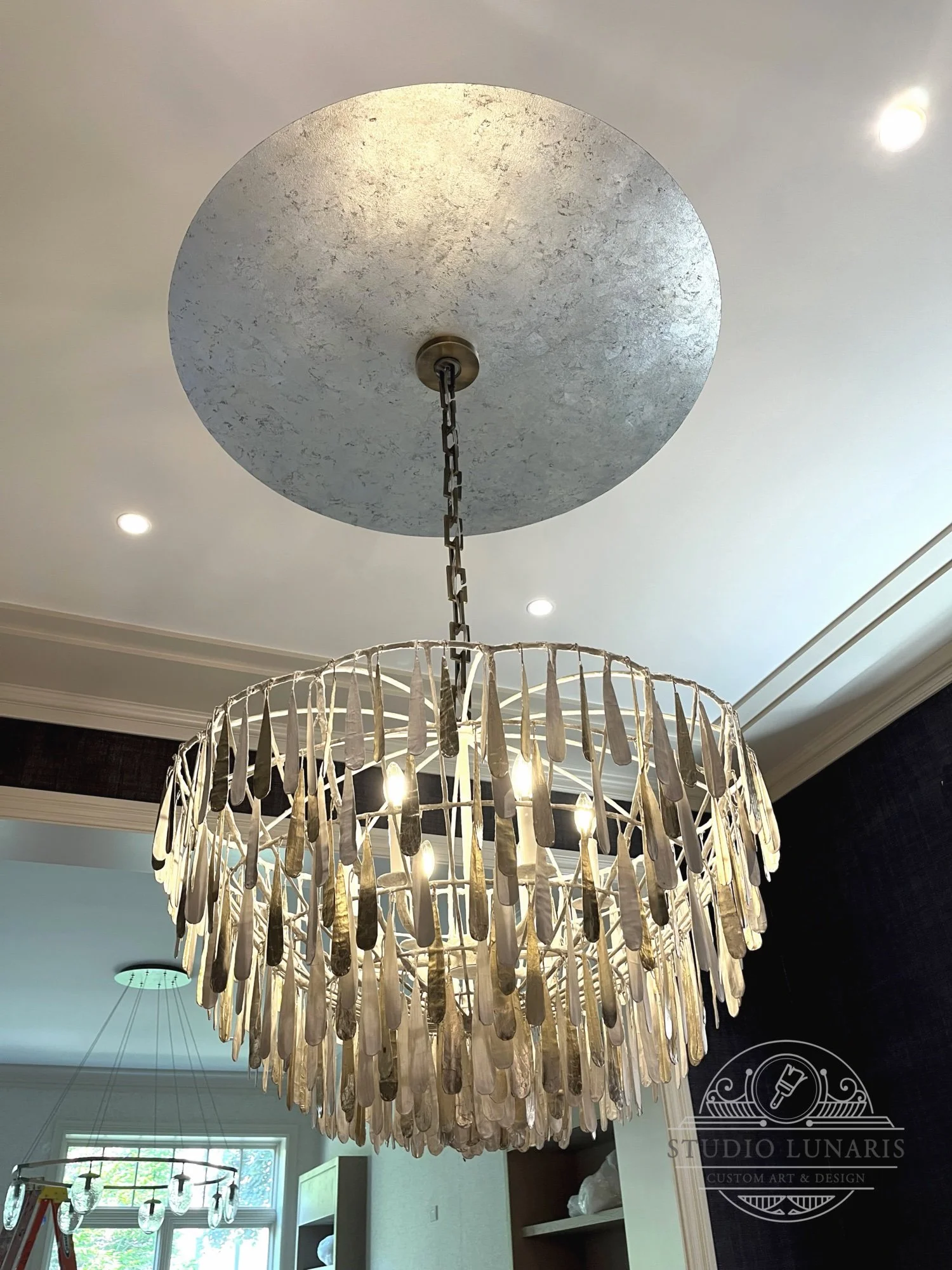 Dining room ceiling silver patina chandelier accent 