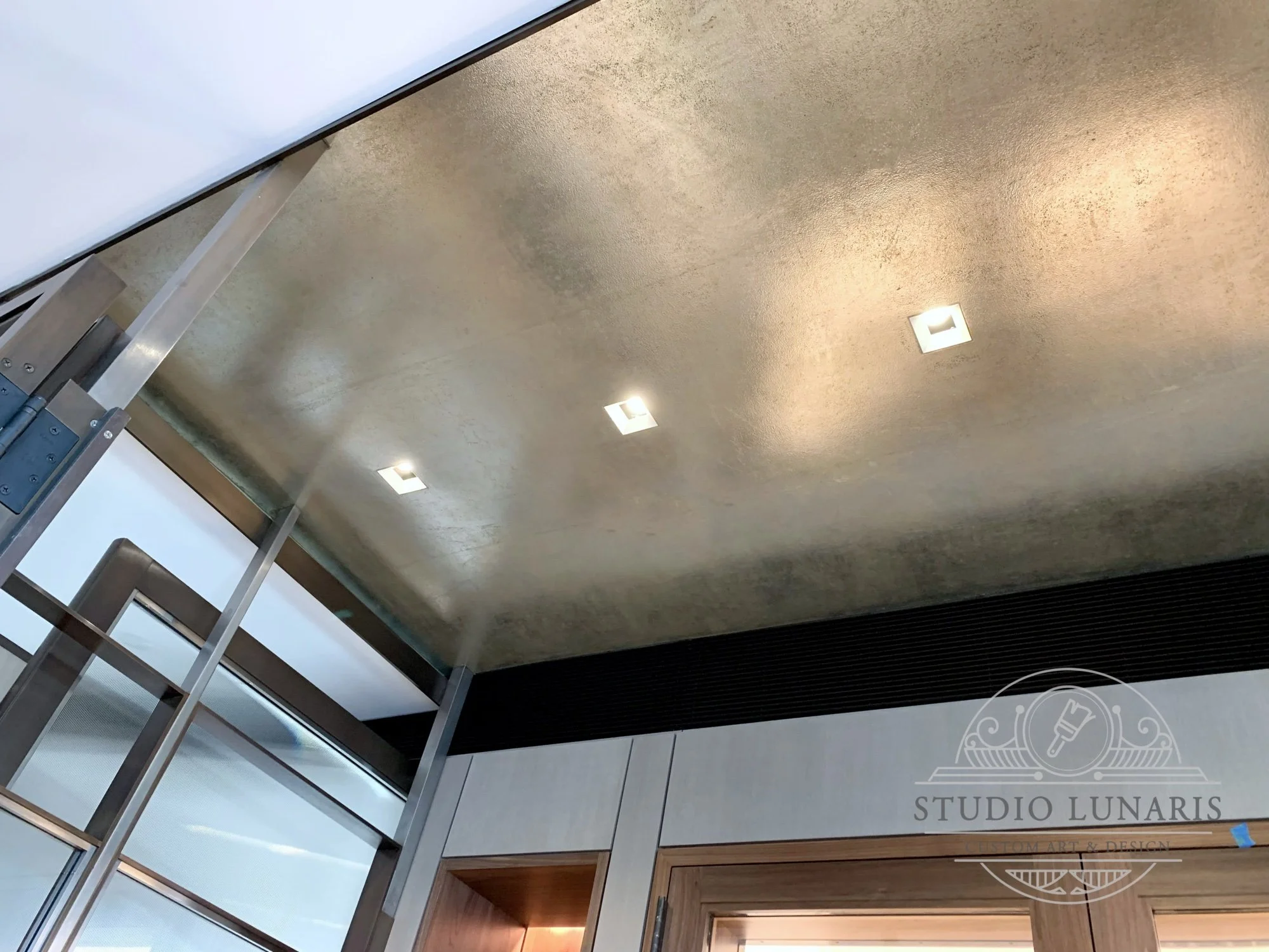 Wine room ceiling silver patina 