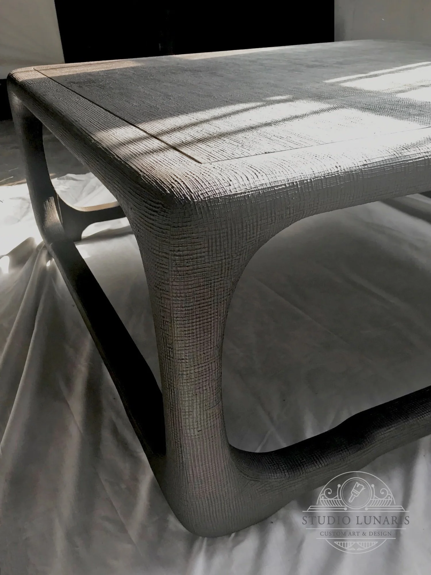 Asian table with a textured plaster linen pattern