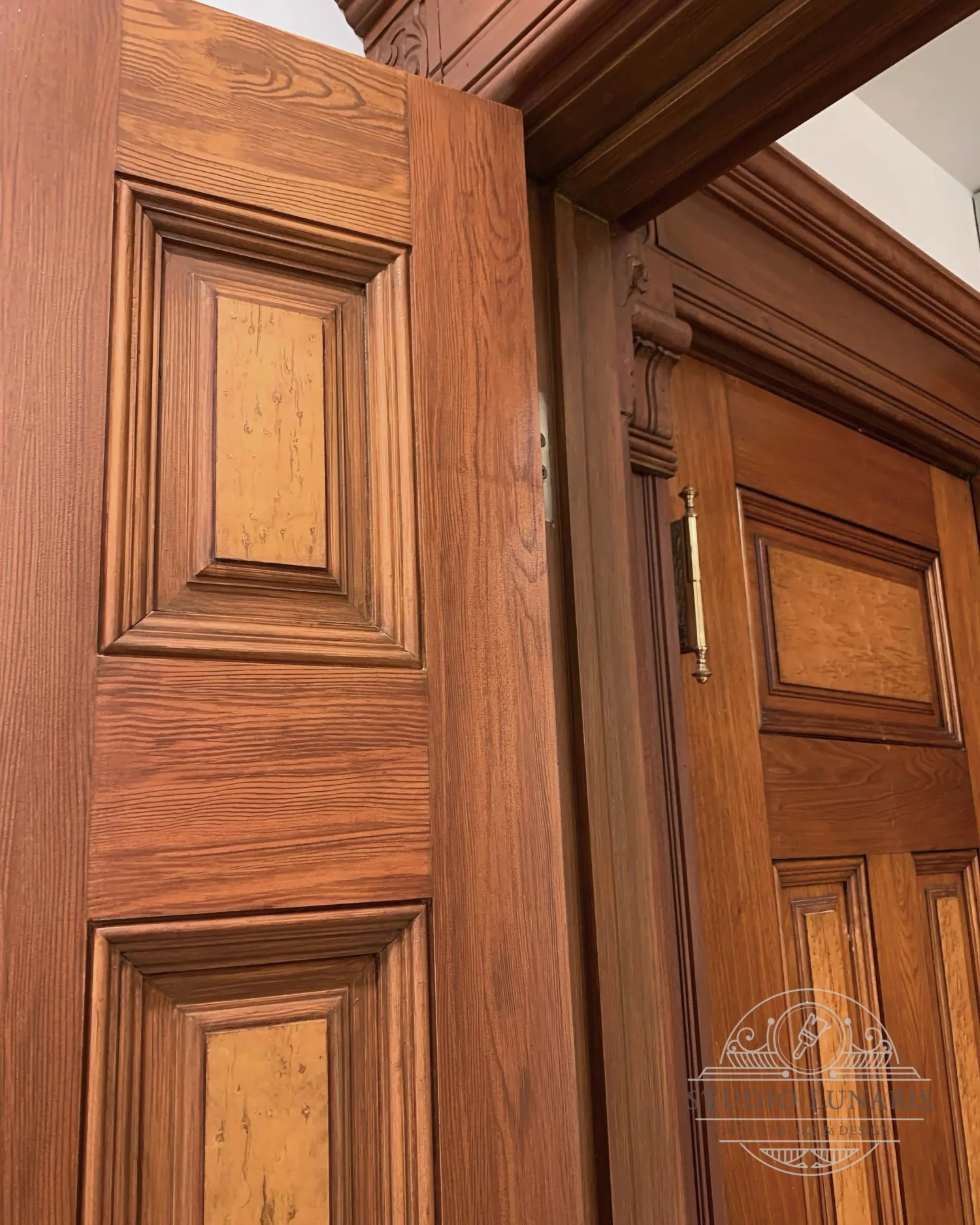 Faux cherry and burl wood painted doors