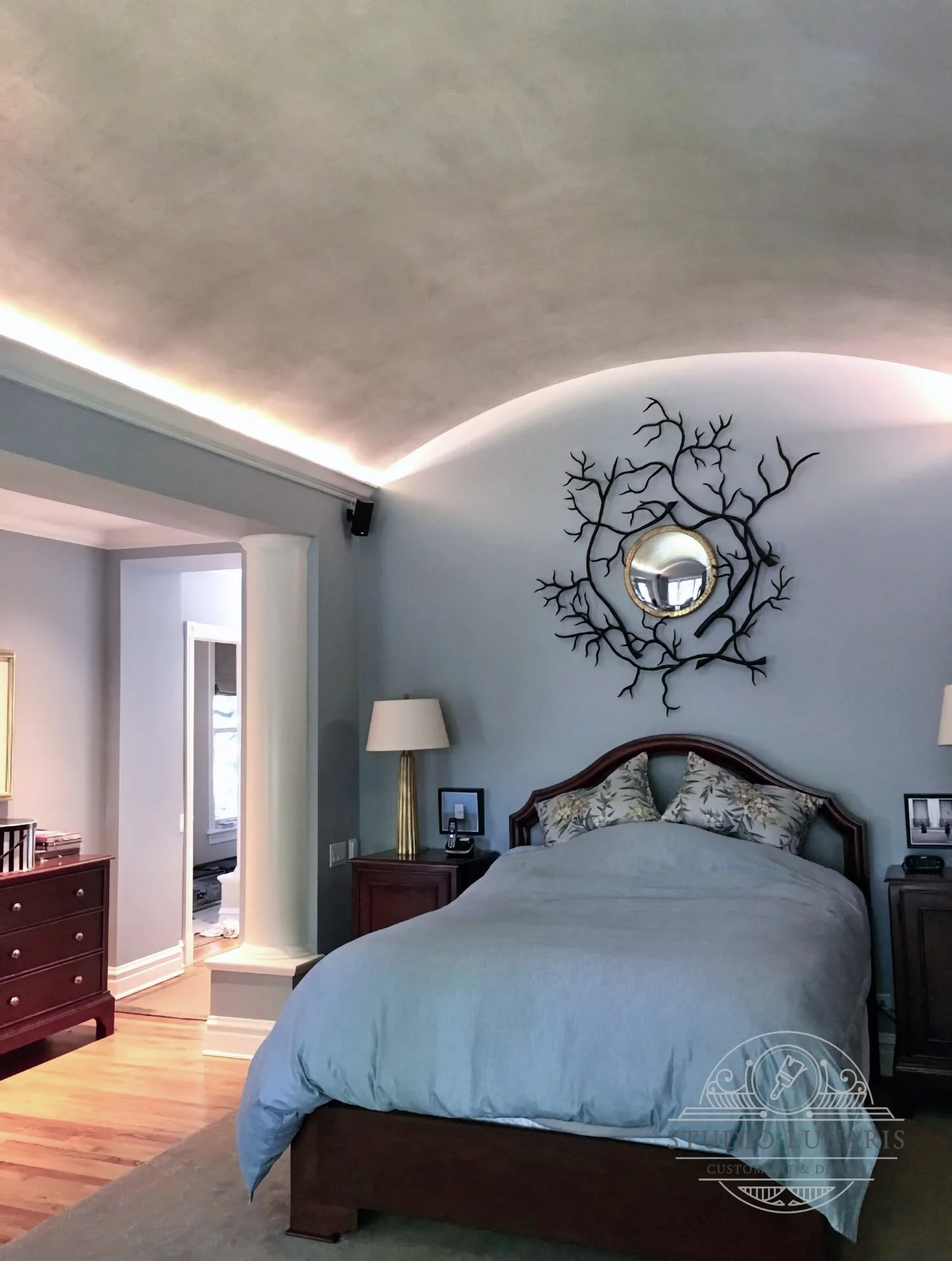 Vaulted bedroom ceiling silver patina