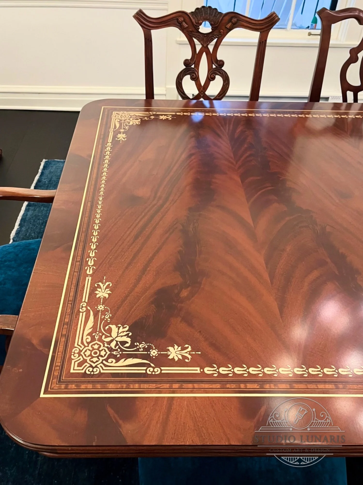 Faux gold inlay stenciled on an existing table surface