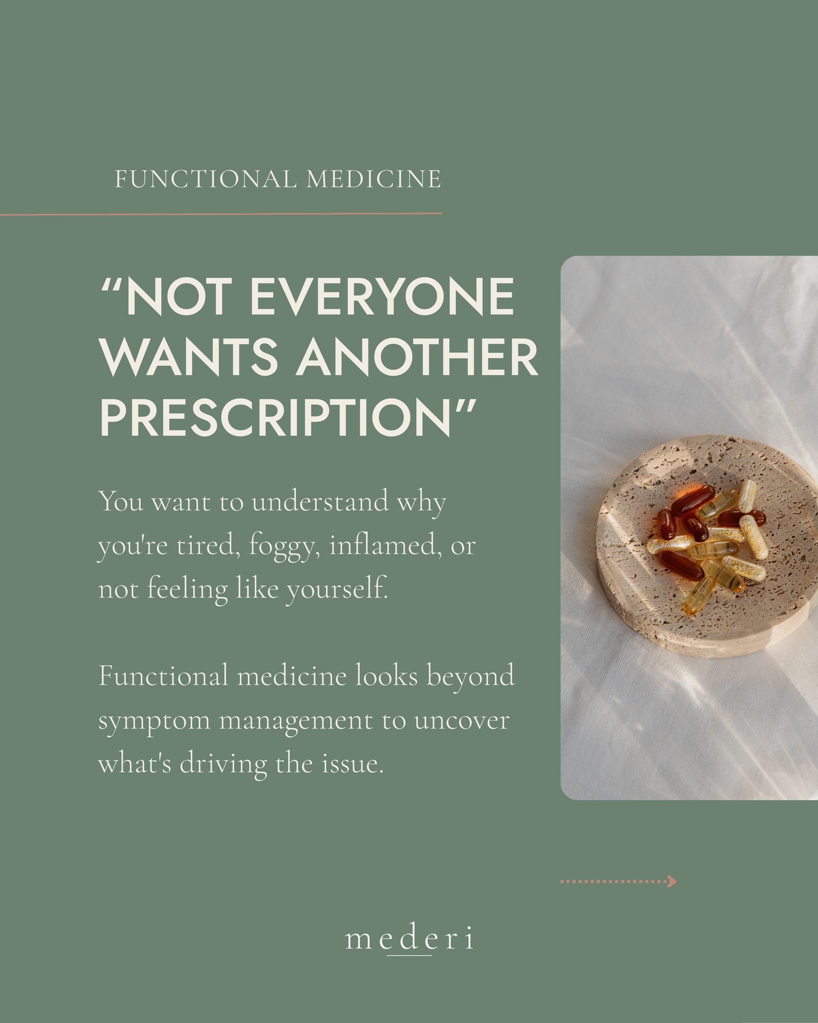 You've been told everything looks fine, but fine doesn't match how you feel day to day.

That gap is exactly what functional medicine is built to investigate.

At Mederi, we don't just treat what's visible. We look at the full picture; hormones, thyr