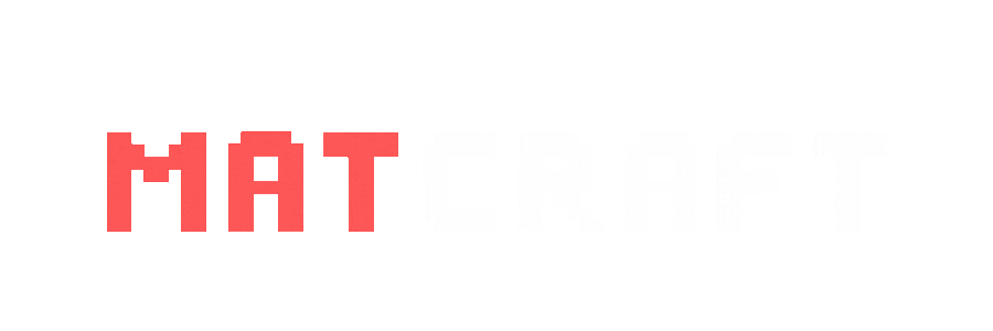 Pixelated text reading 'MATECRAFT' on a pink background.