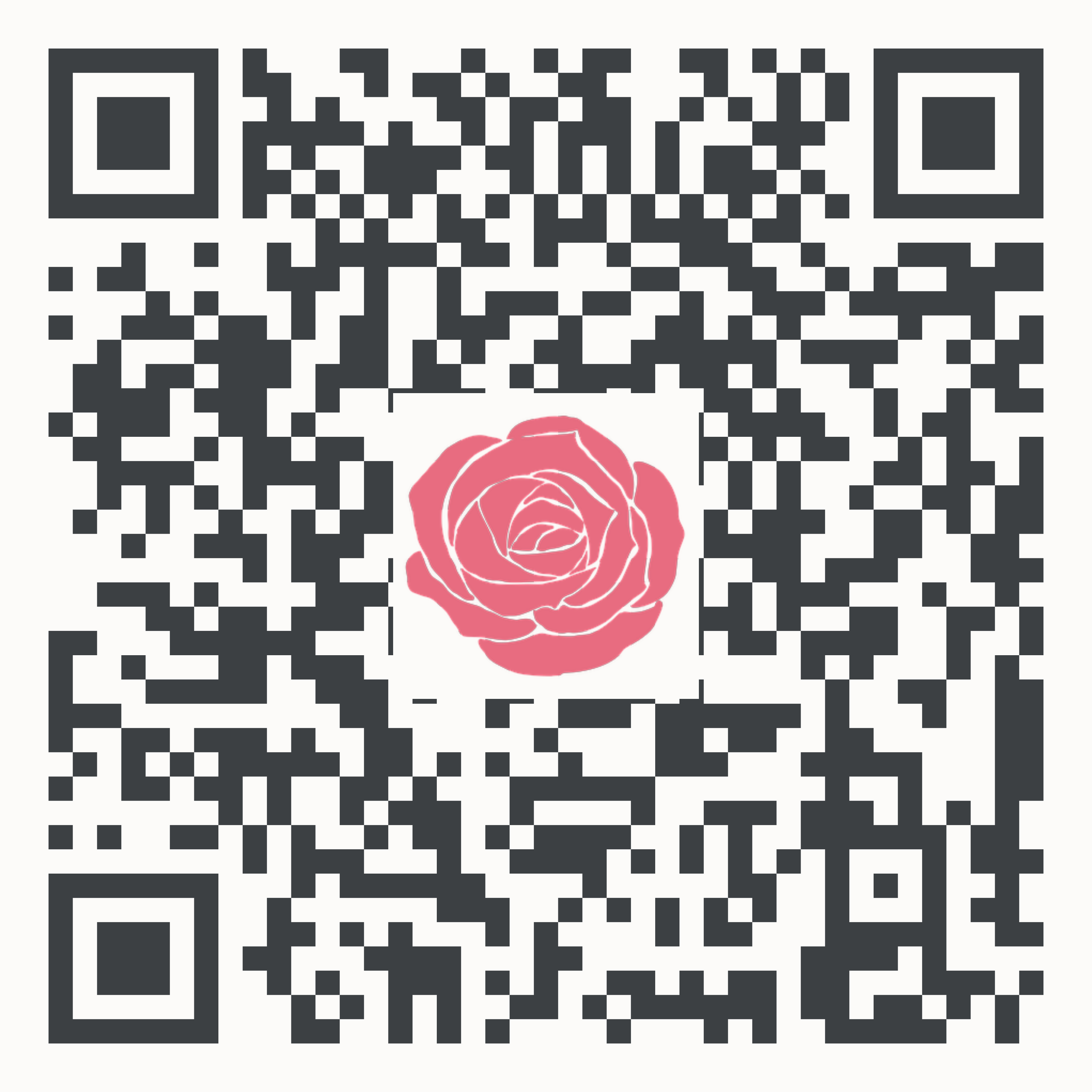 QR code with a pink rose graphic in the center.