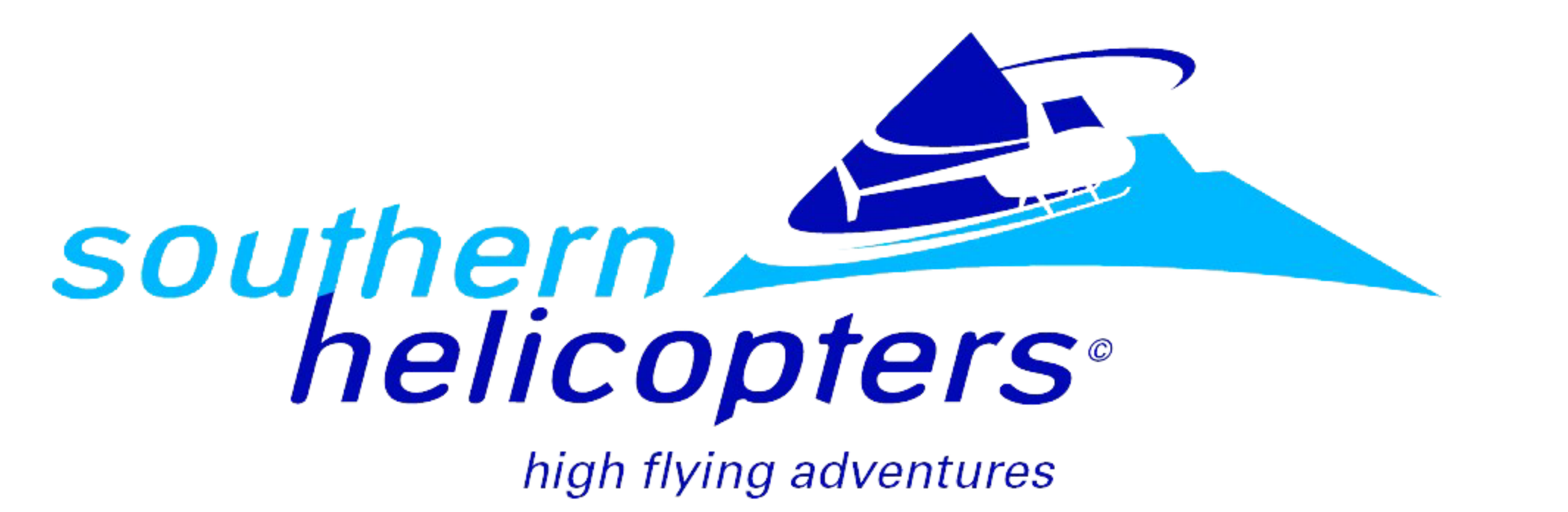 Logo of Southern Helicopters with a helicopter graphic and the text 'southen helicopers' and 'high flying adventures'.