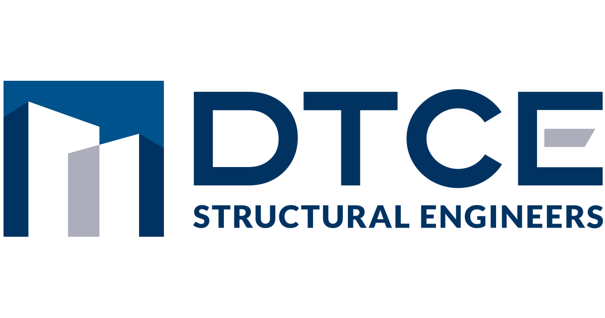 Logo for DTCE Structural Engineers featuring stylized blue and gray skyscraper graphics and bold text.