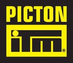 Logo with the text 'PICTON' above a stylized depiction of an elevator interior, in yellow and black colors.