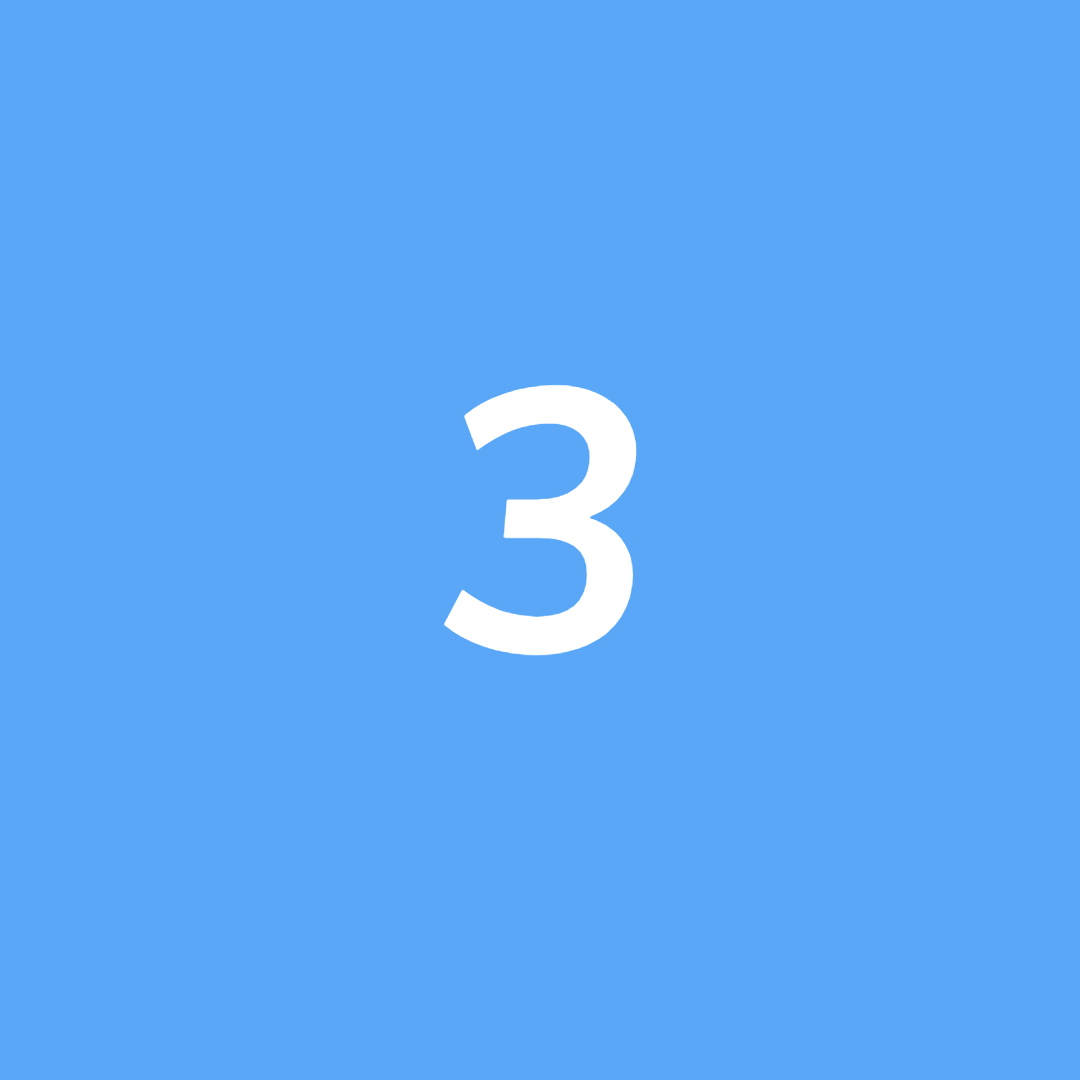 Blue background with the number 3 in white in the center.