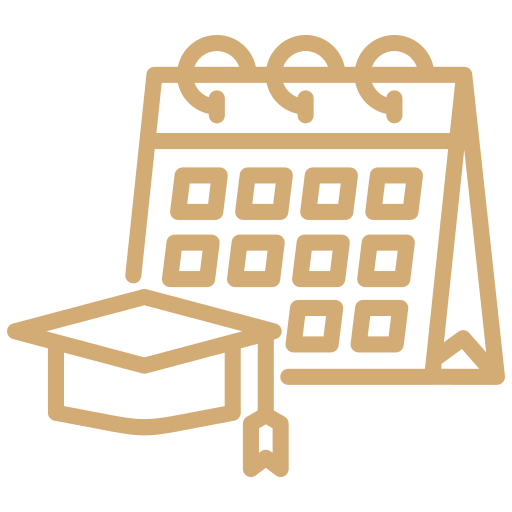 Icon of a desk calendar, notepad, and pencil in beige color.