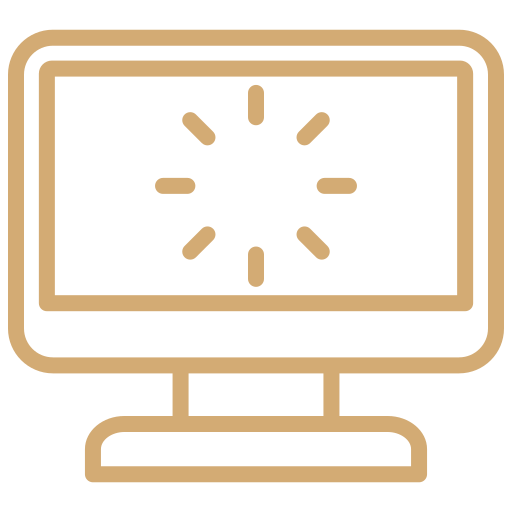 Computer monitor displaying a loading or buffering icon.