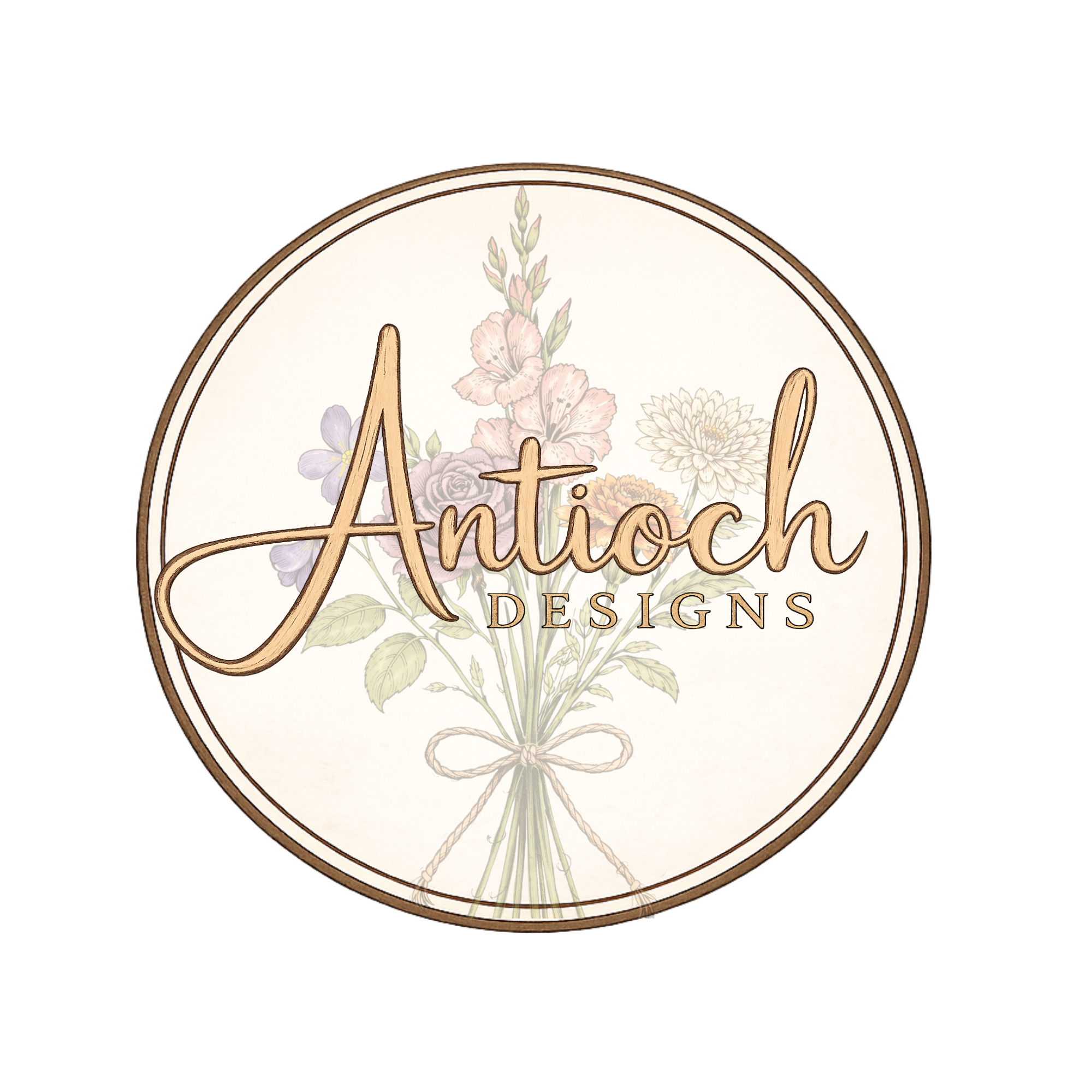 A decorative clock with a floral background and the words 'Artisan Designs' written across it.