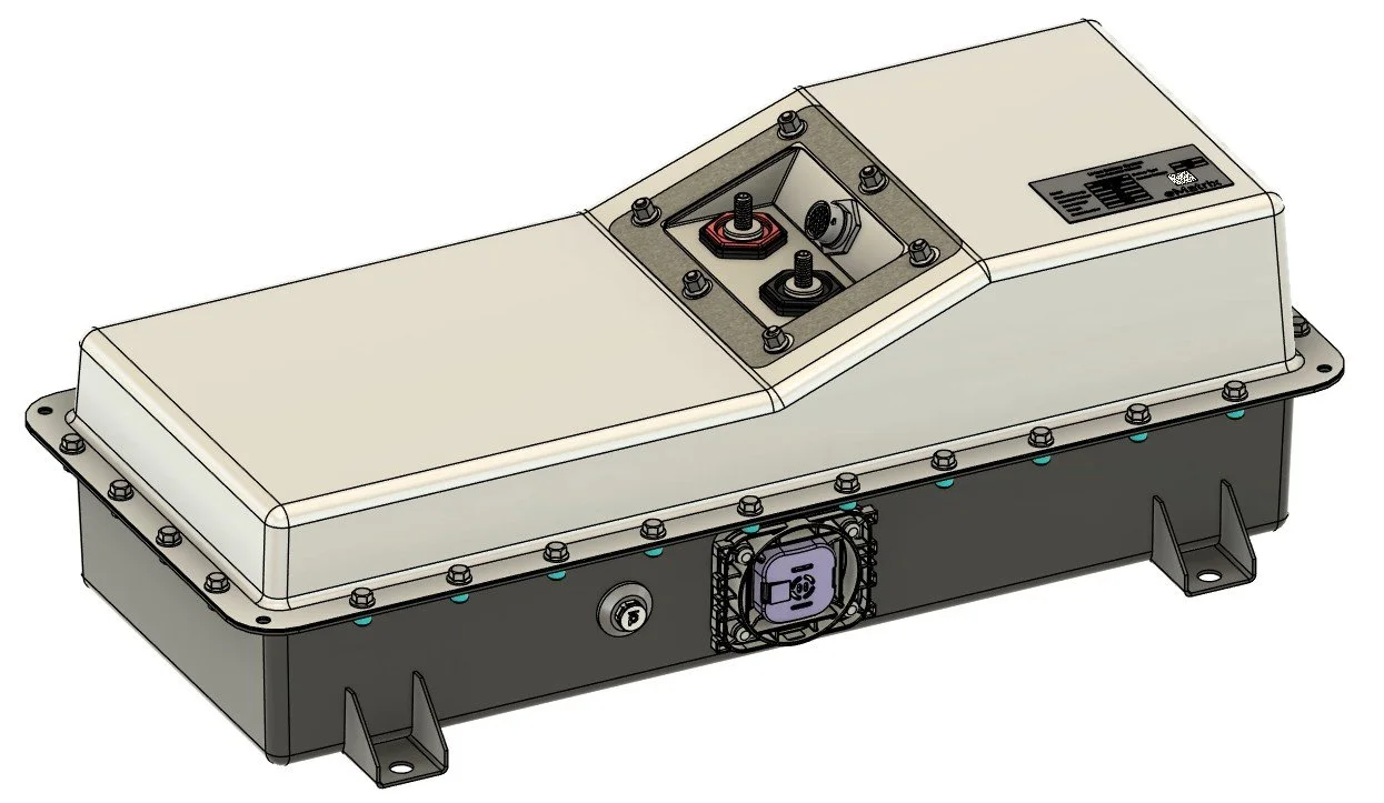 A detailed technical illustration of an industrial electrical or mechanical device with various connectors, bolts, and a digital display panel.