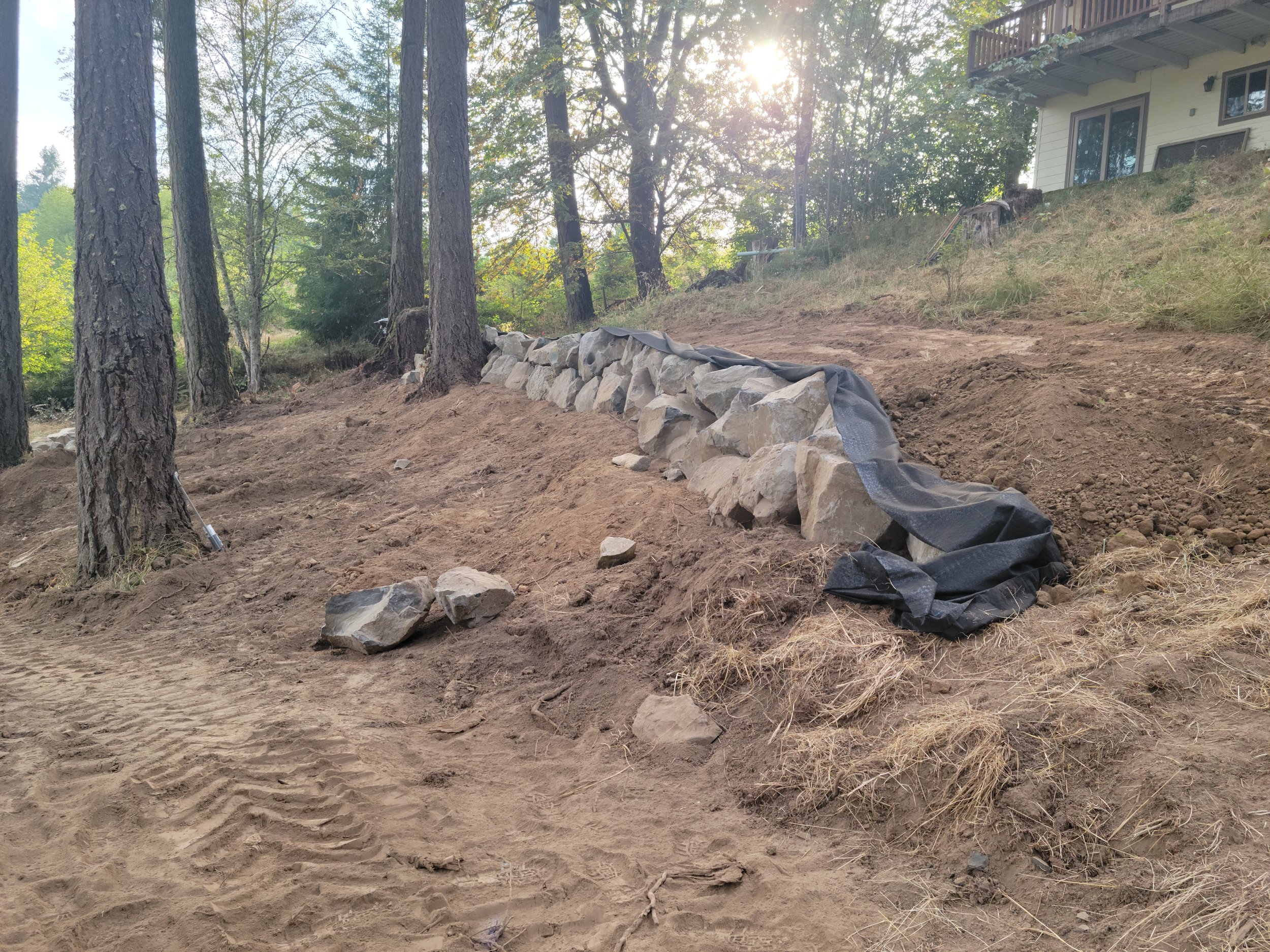 boulder wall construction.