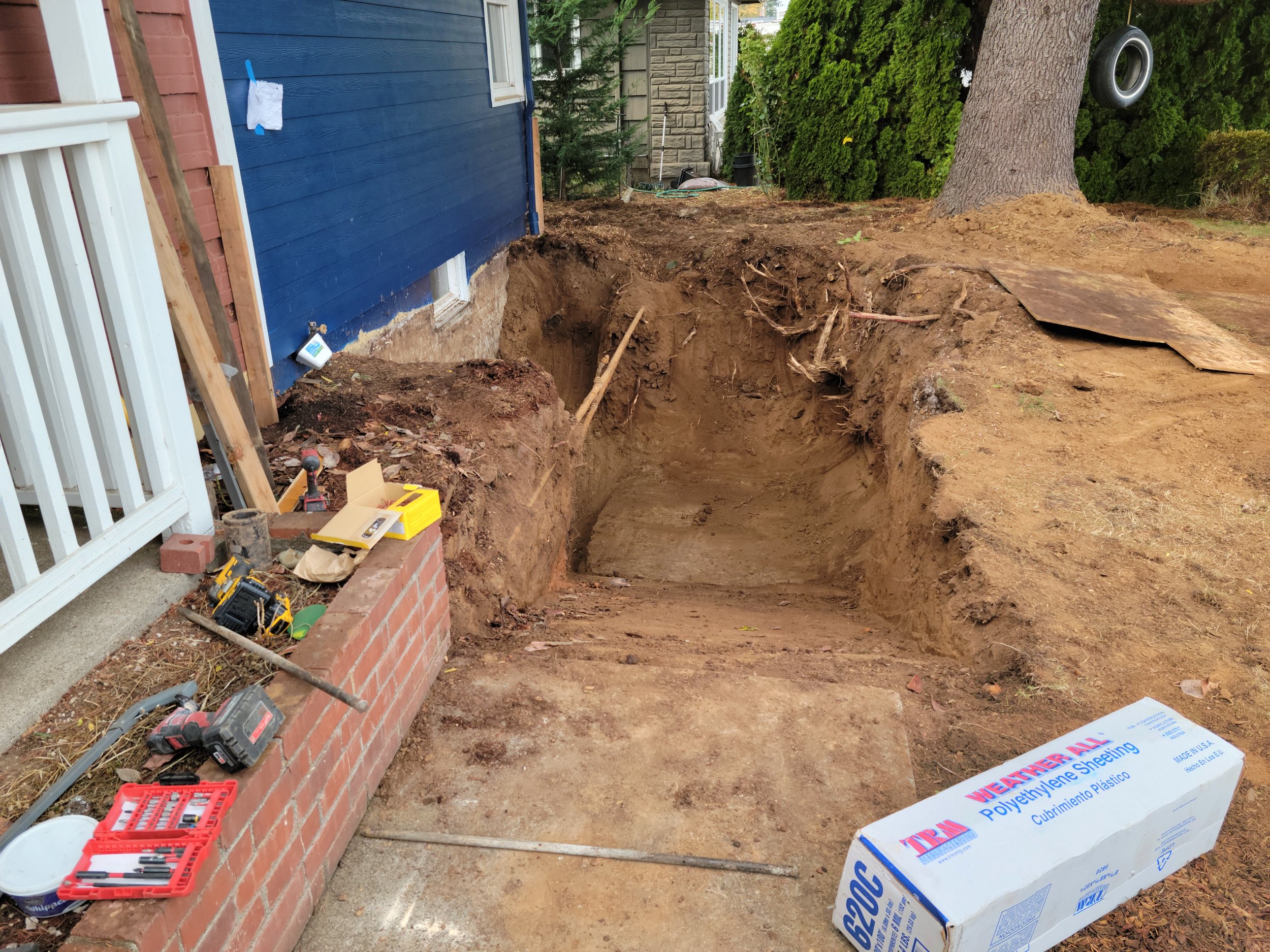 Excavating for basement stairs, Portland oregon.