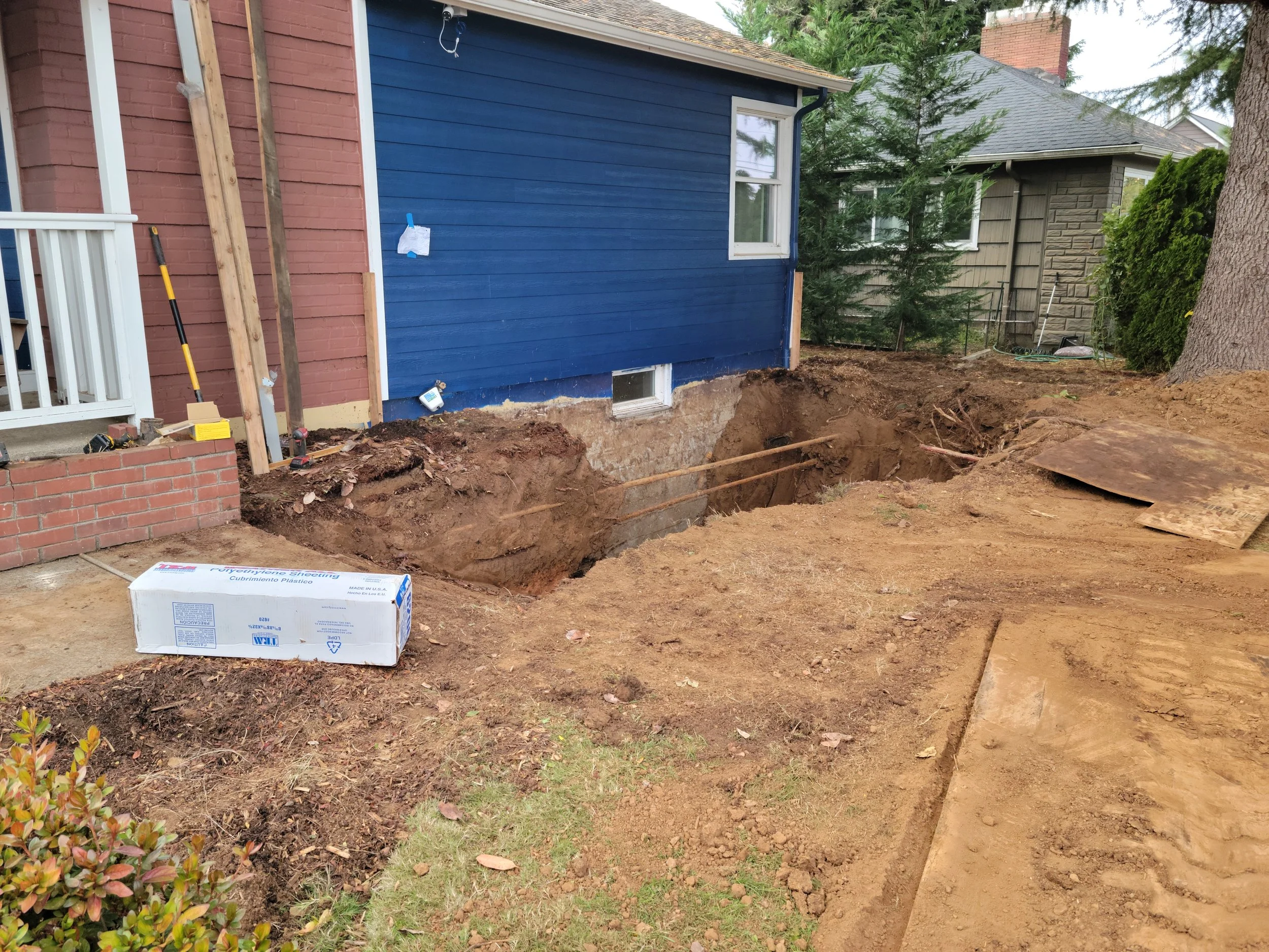 excavating for basement stairs Newburg Oregon.