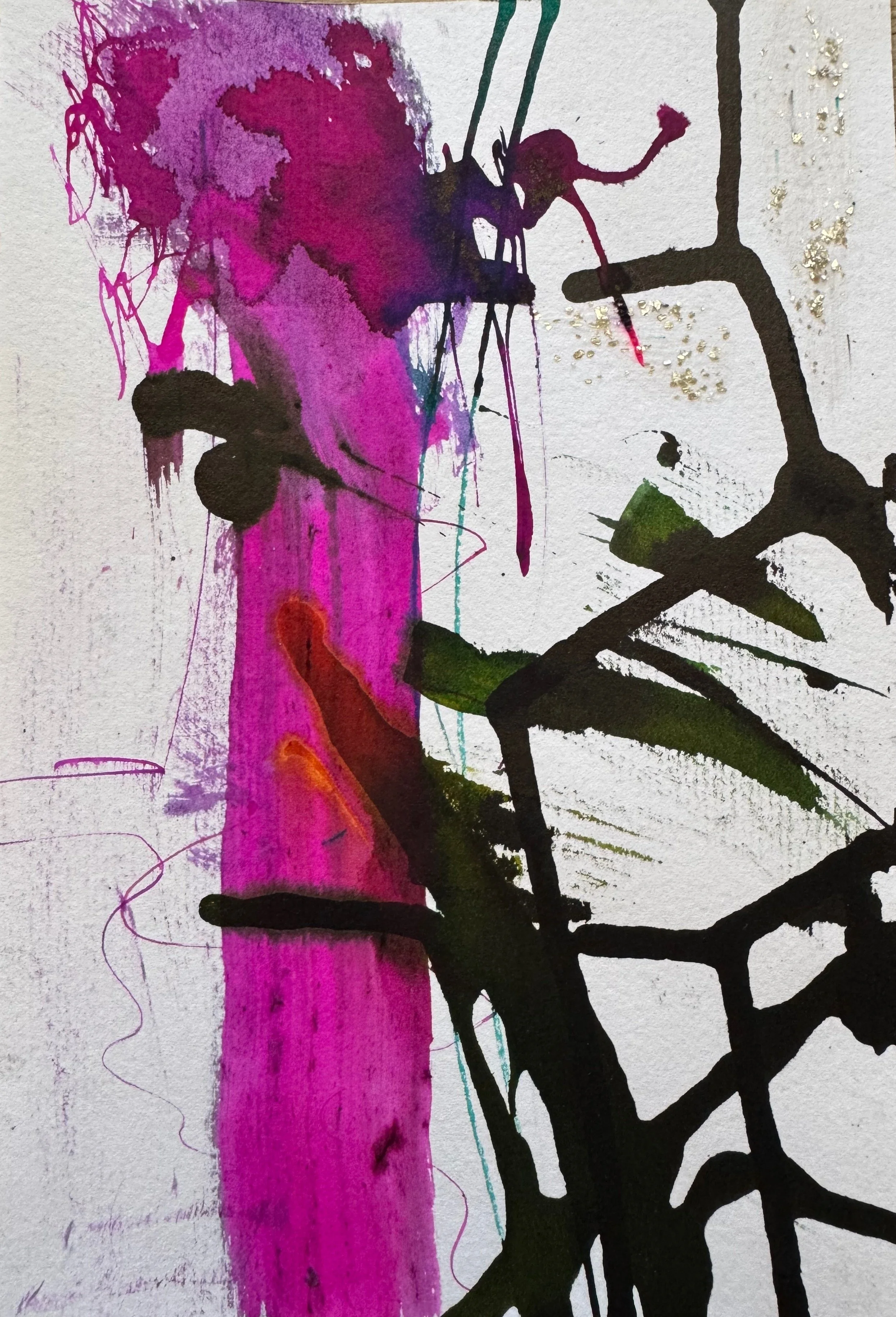 This small abstract piece was brought to life with ink. I used a balance of bold and delicate marks to bring a sense of energy and uplift to the page. 

This original painting is framed and available for purchase. 