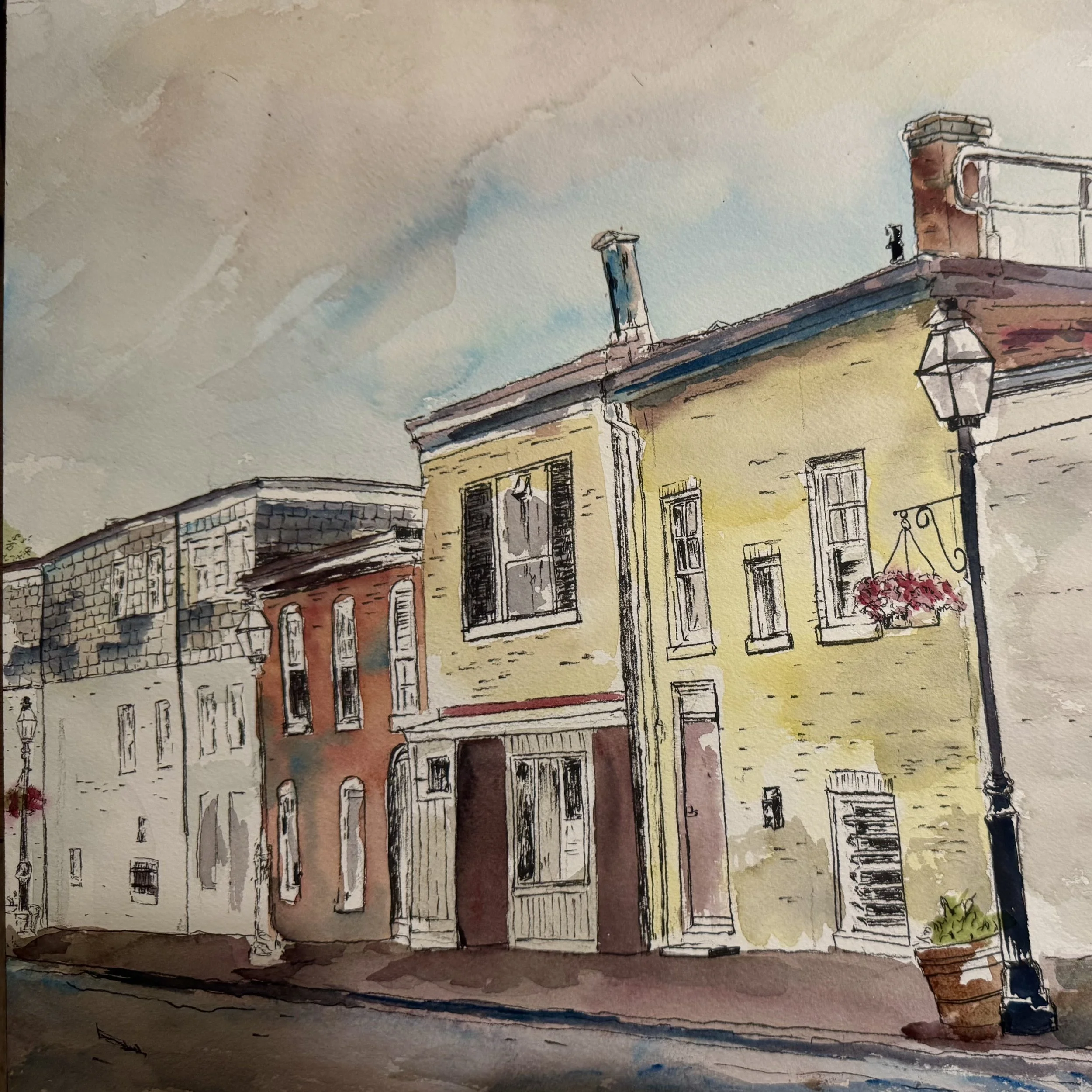 Historic Annapolis, Watercolor and Ink on Paper, 14"x14" Unframed