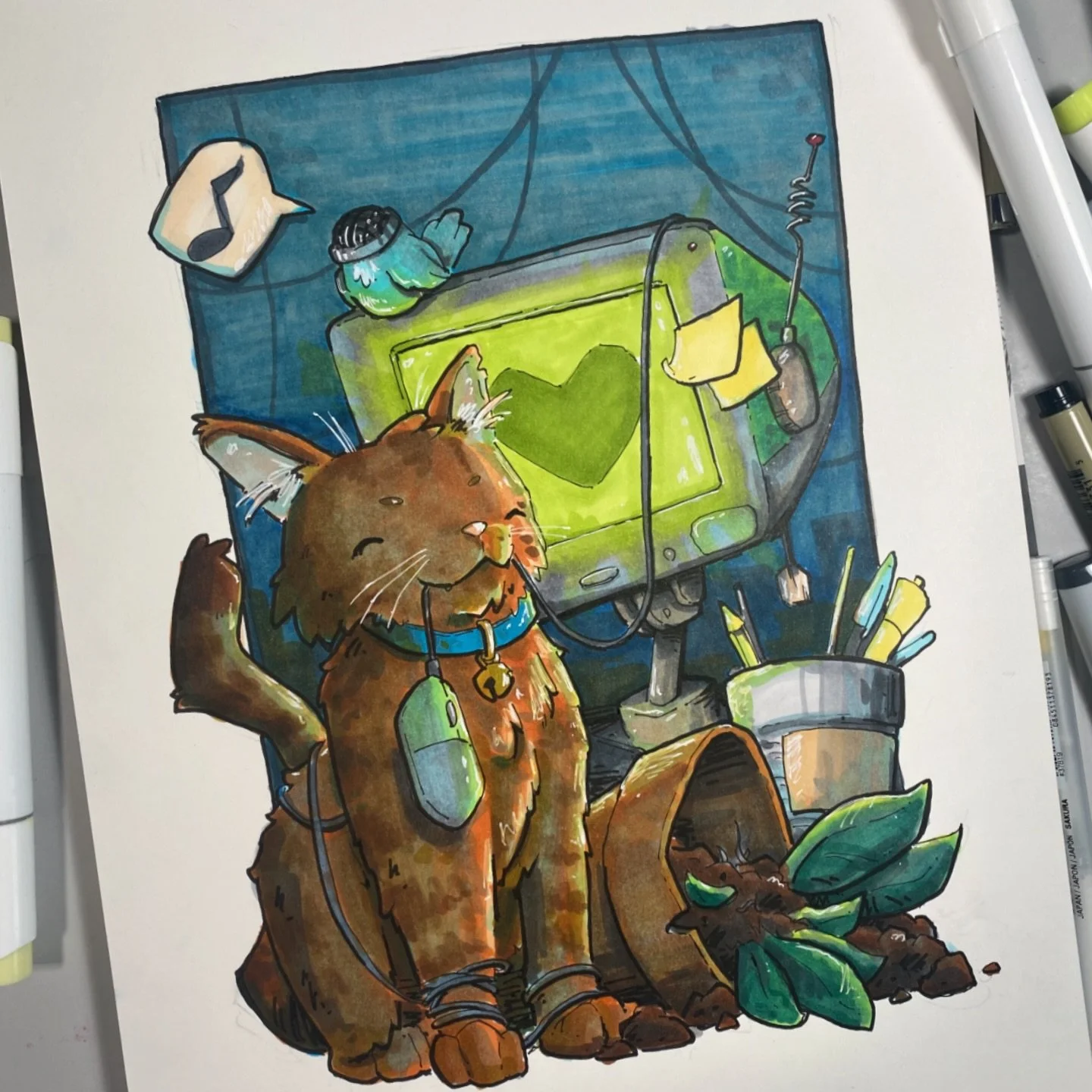 Playing a little cat and mouse. A quick marker sketch messing around with lighting and such.
&bull;
#markerart #ohuhu #illustration