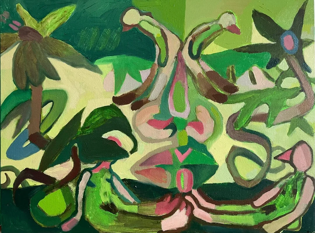 Jungle, oil and acrylic on canvas board, 16 x 20", 2023