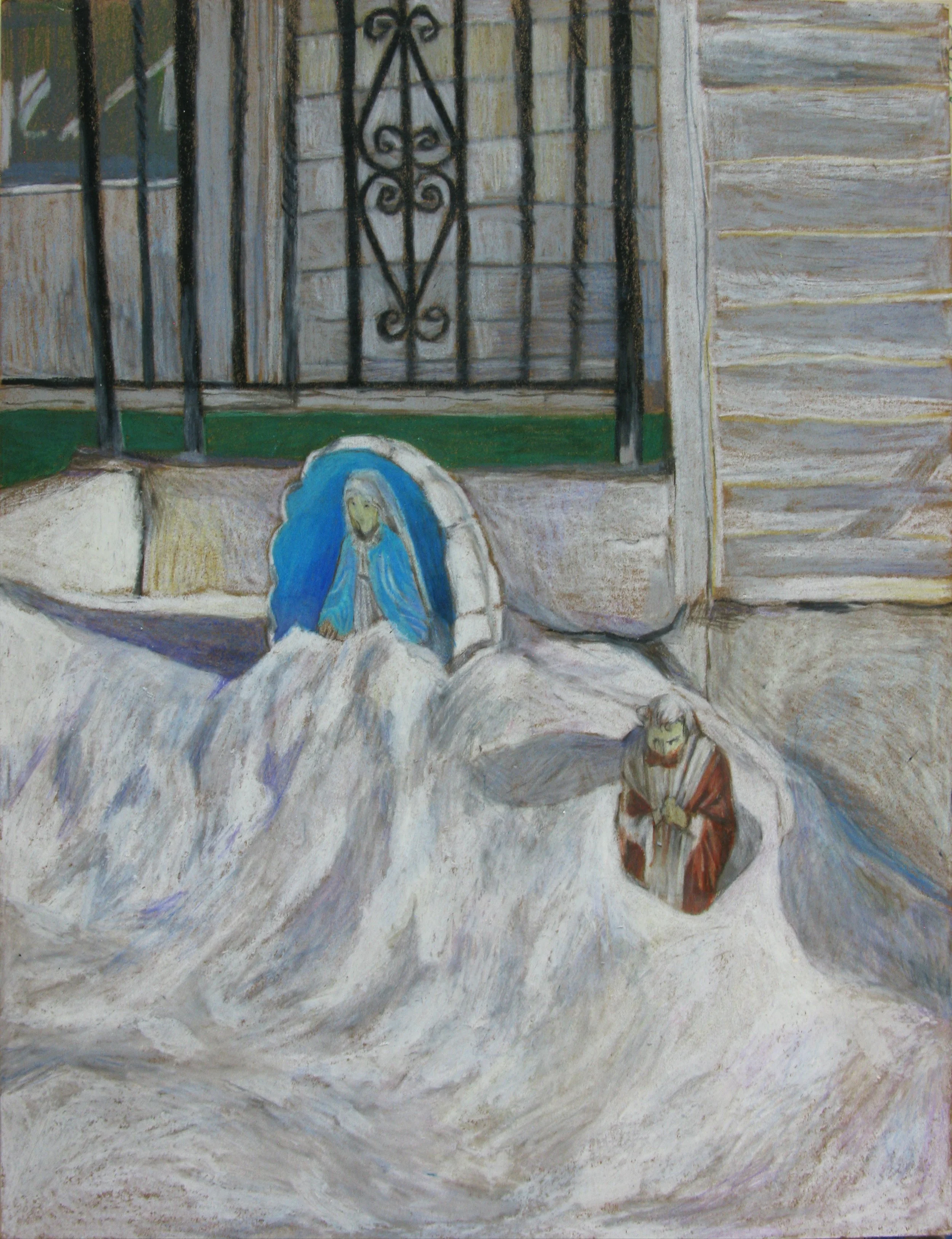 religious figures 1, oil pastel and colored pencil on cardstock, 2026