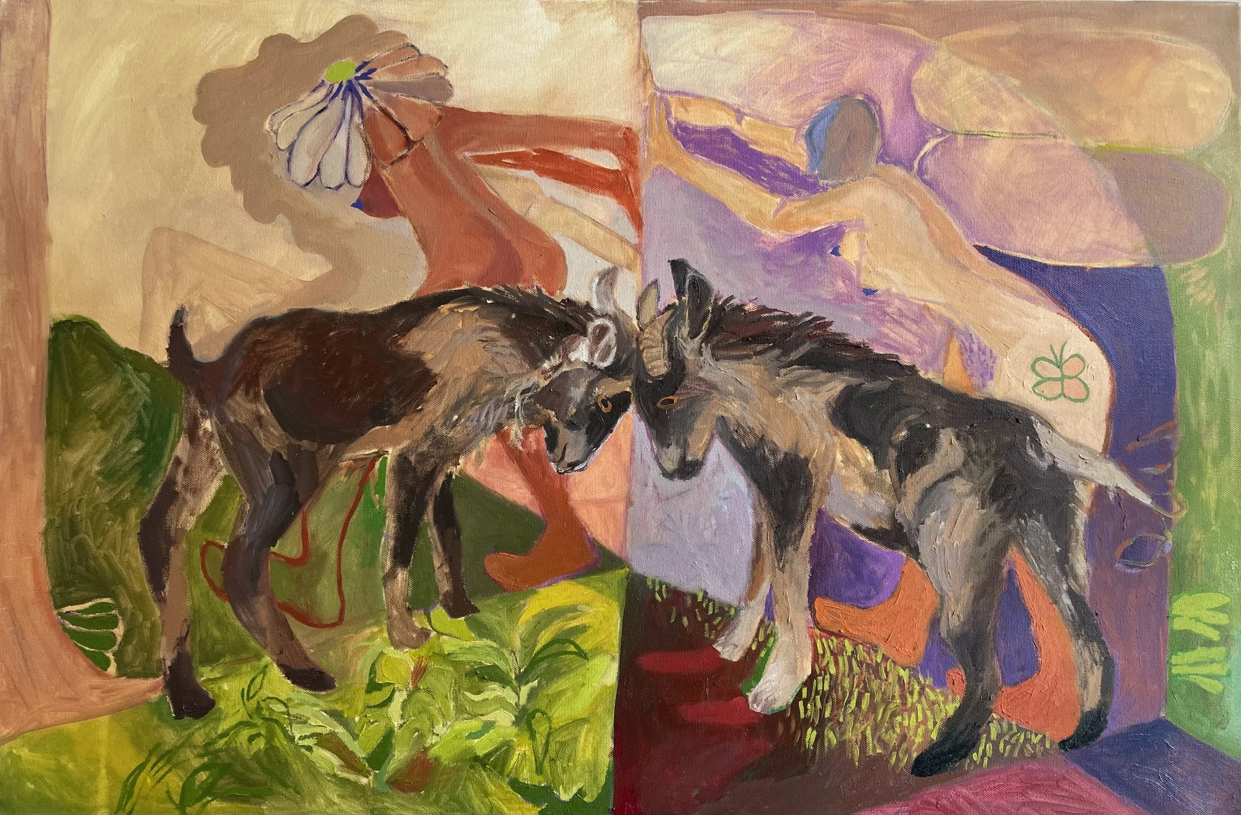 Butting heads, oil on canvas, 24 x 26 inches, 2022