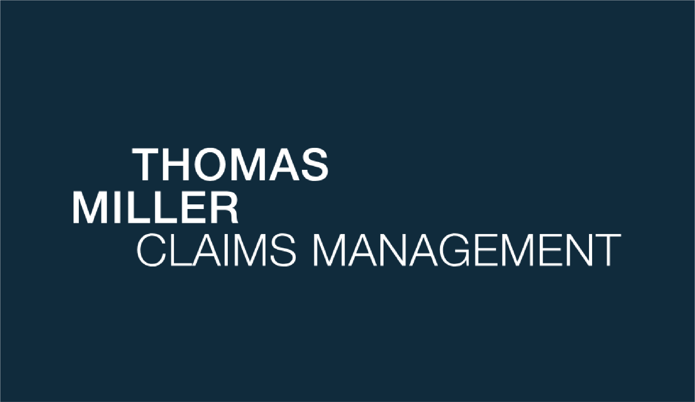 Logo for Thomas Miller Claims Management with dark blue background and white text.