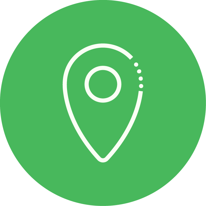 Green circular location icon with a white location pin symbol.