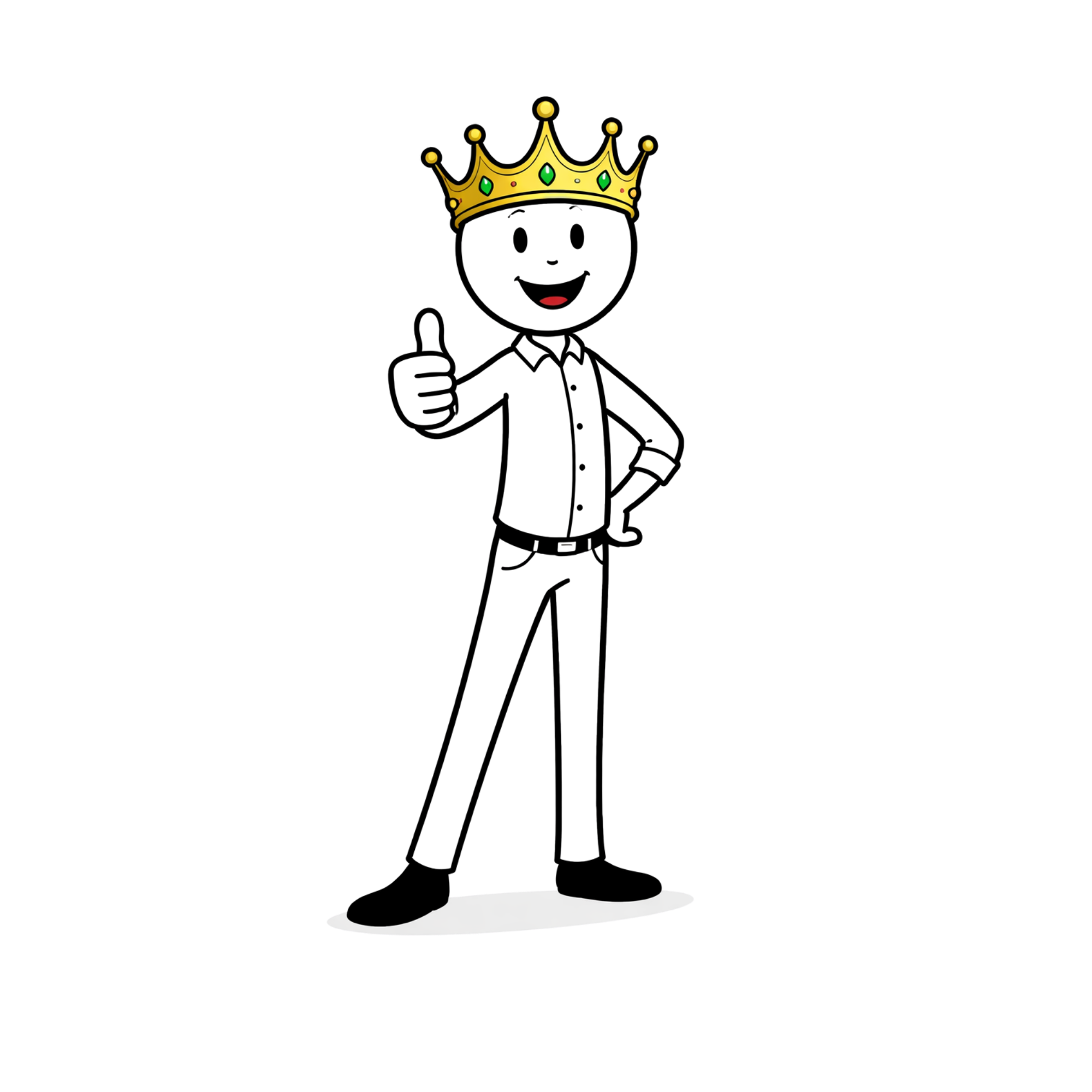 Une illustration d'une figure noire portant une couronne dorée ornée de pierres vertes, avec un fond noir.