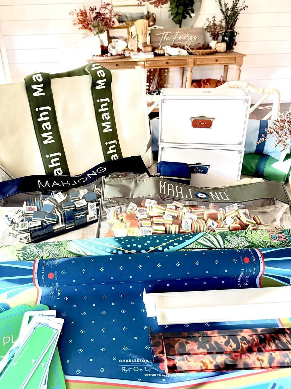 A mahjong haul of tiles, mats and racks