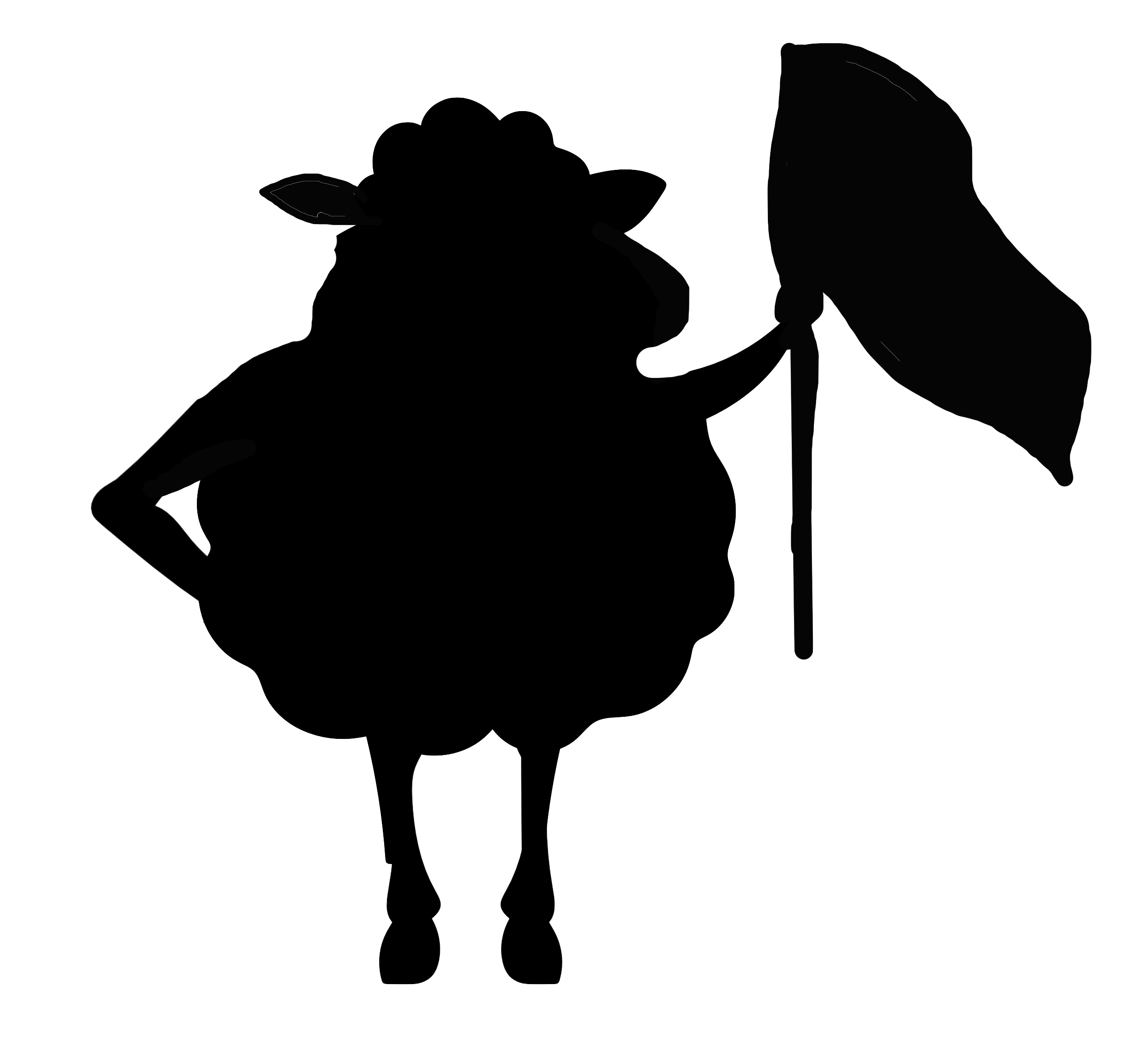 Outline of a sheep holding an umbrella.